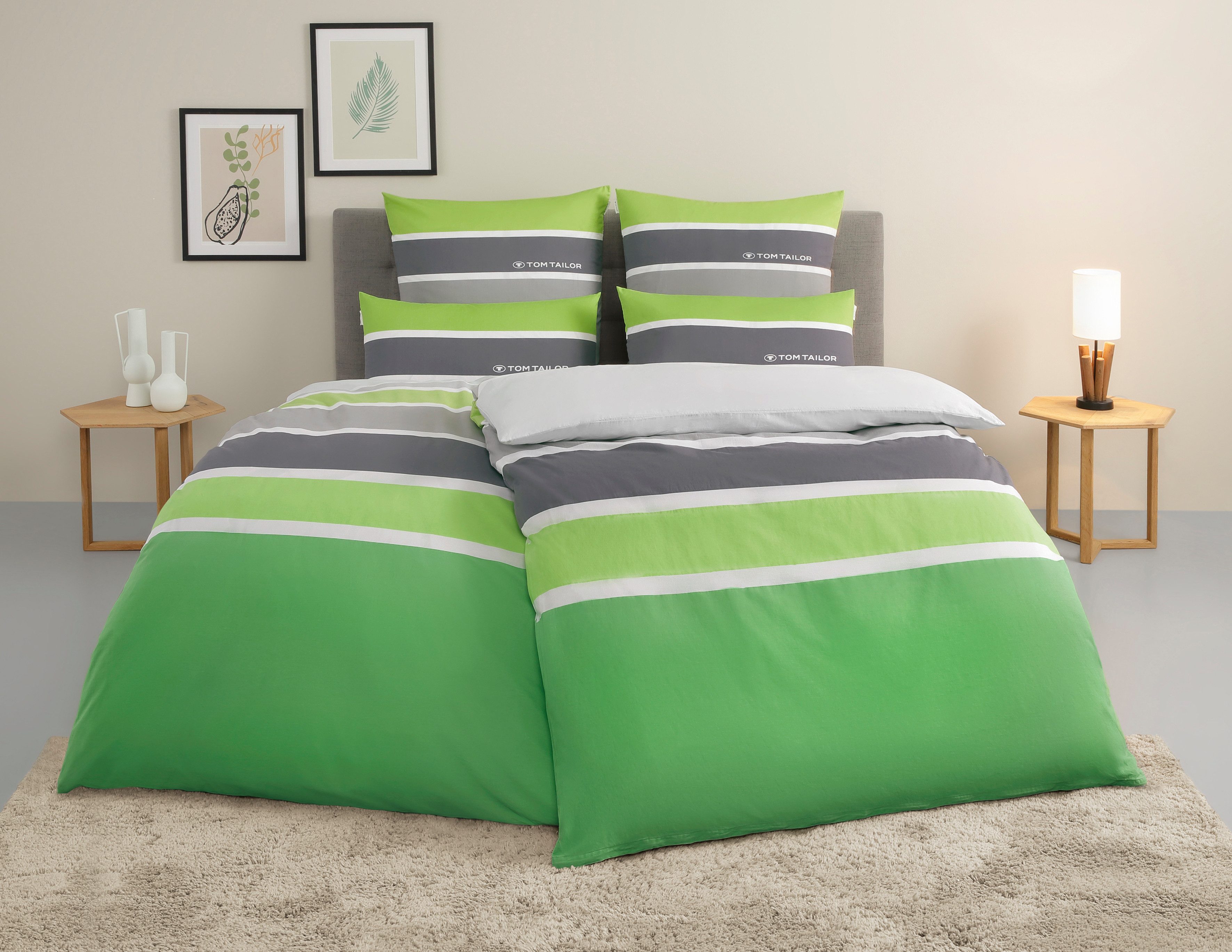 TOM TAILOR HOME Bettwäsche Felix in Gr. 135x200 oder 155x220 cm, Renforcé, 3 teilig, mit GRATIS-Zugabe: Gästehandtuch (100% Baumwolle), mit Reißverschluss