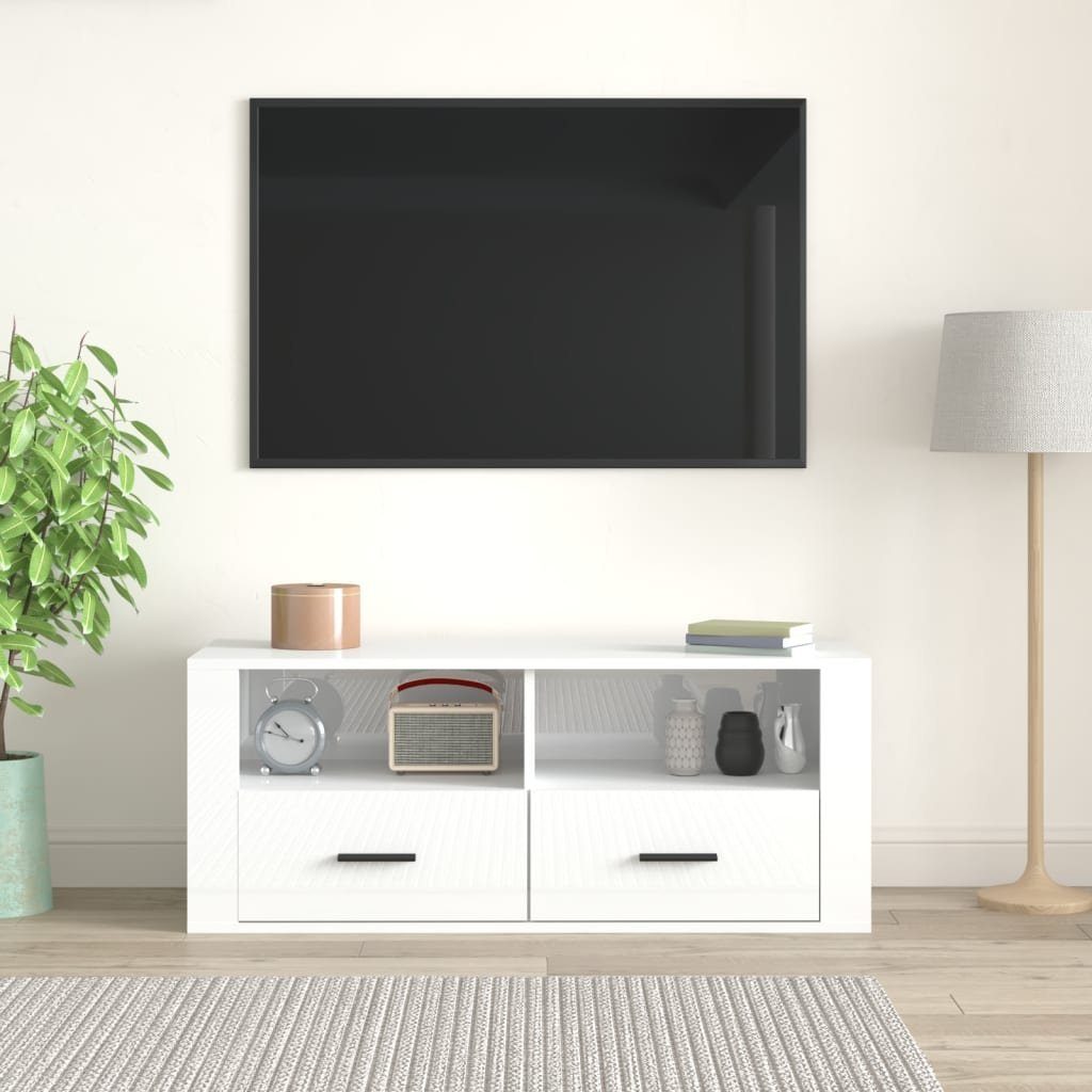 Hochglanz-Weiß TV-Schrank 100x35x40 Holzwerkstoff cm furnicato