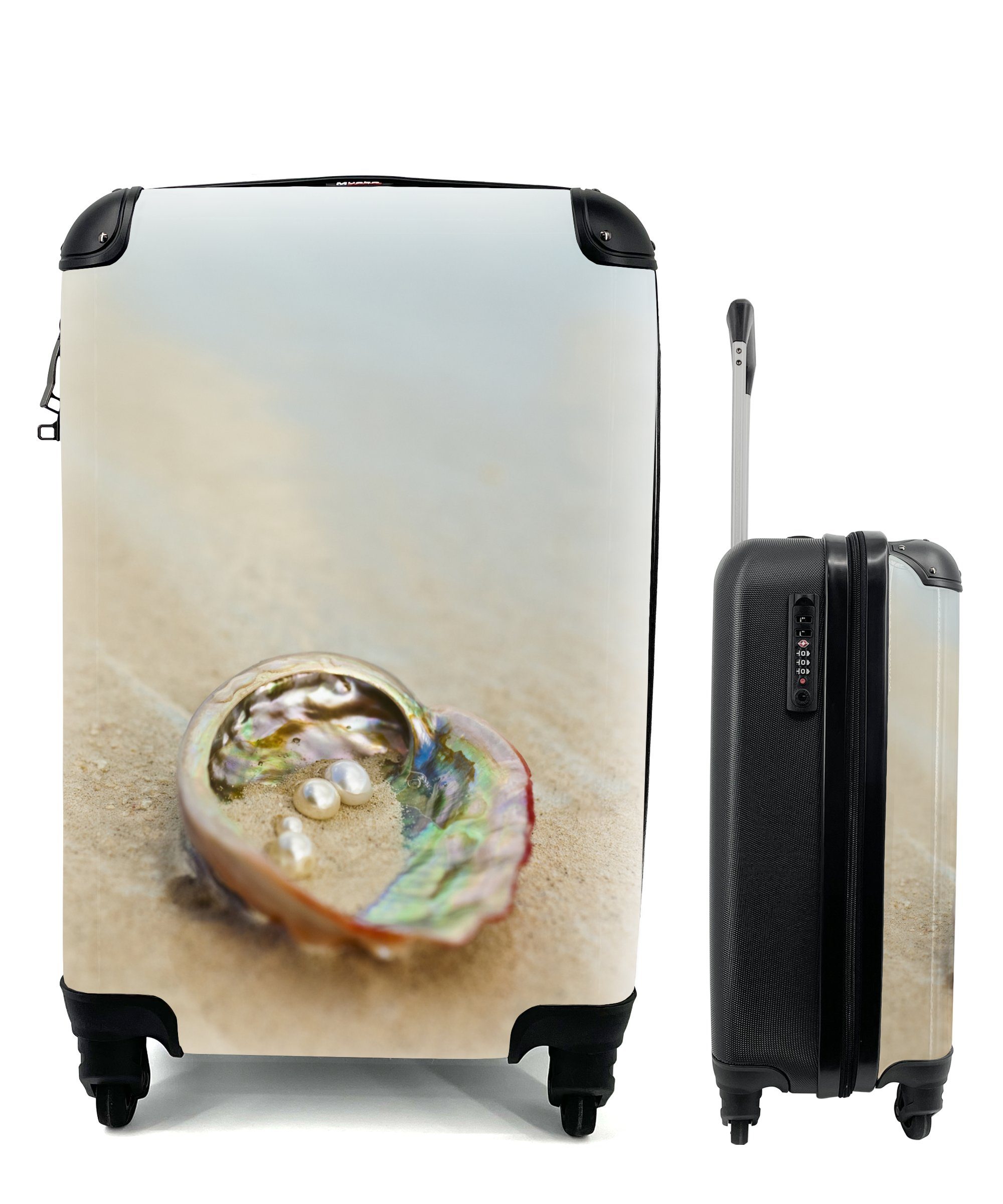 MuchoWow Handgepäckkoffer Perlen in Austernschalen mit Reisekoffer 4 Trolley, rollen, Rollen, Reisetasche Ferien, am Handgepäck für Strand