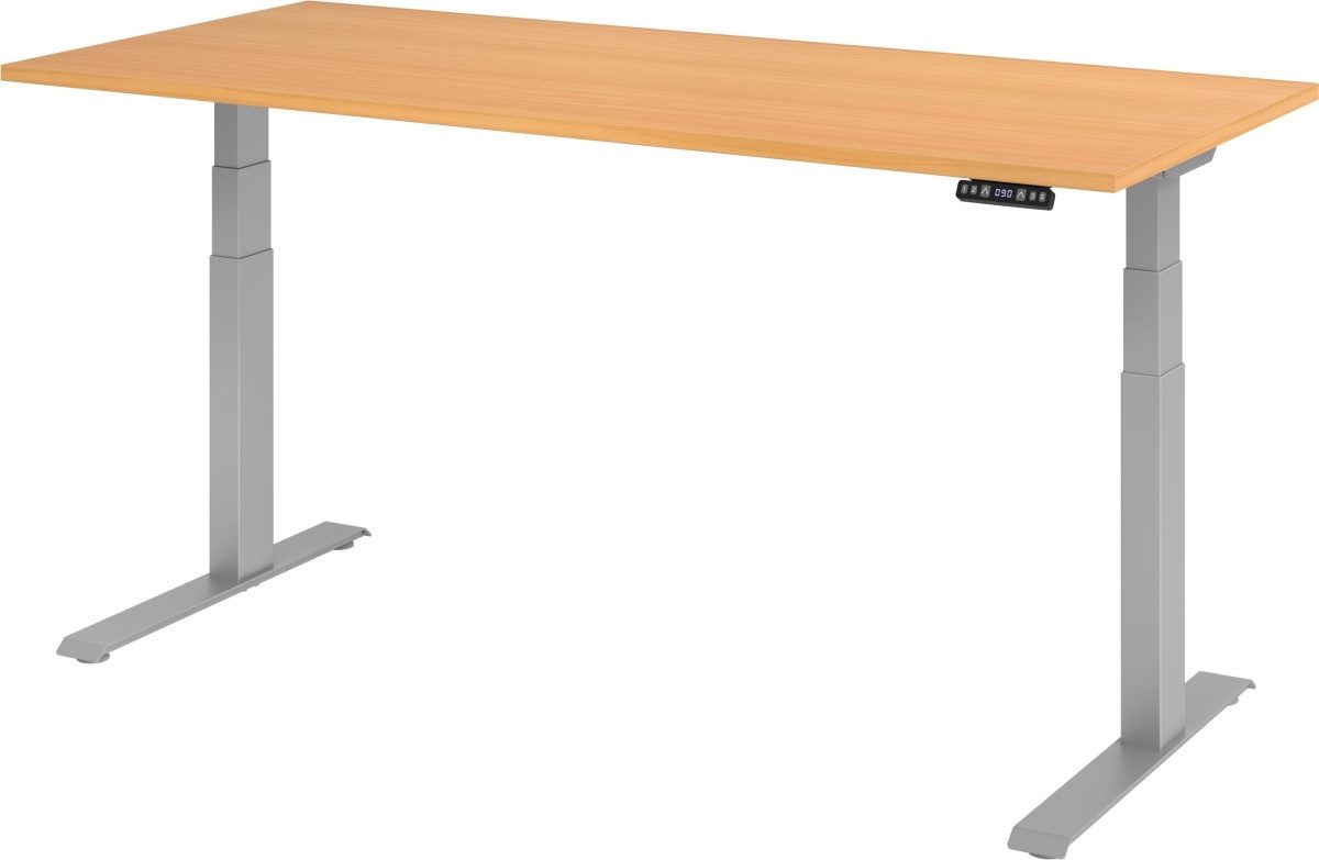 Schreibtisch Sitz-Steh-Schreibtisch elektrisch 180x80cm Buche/Silber