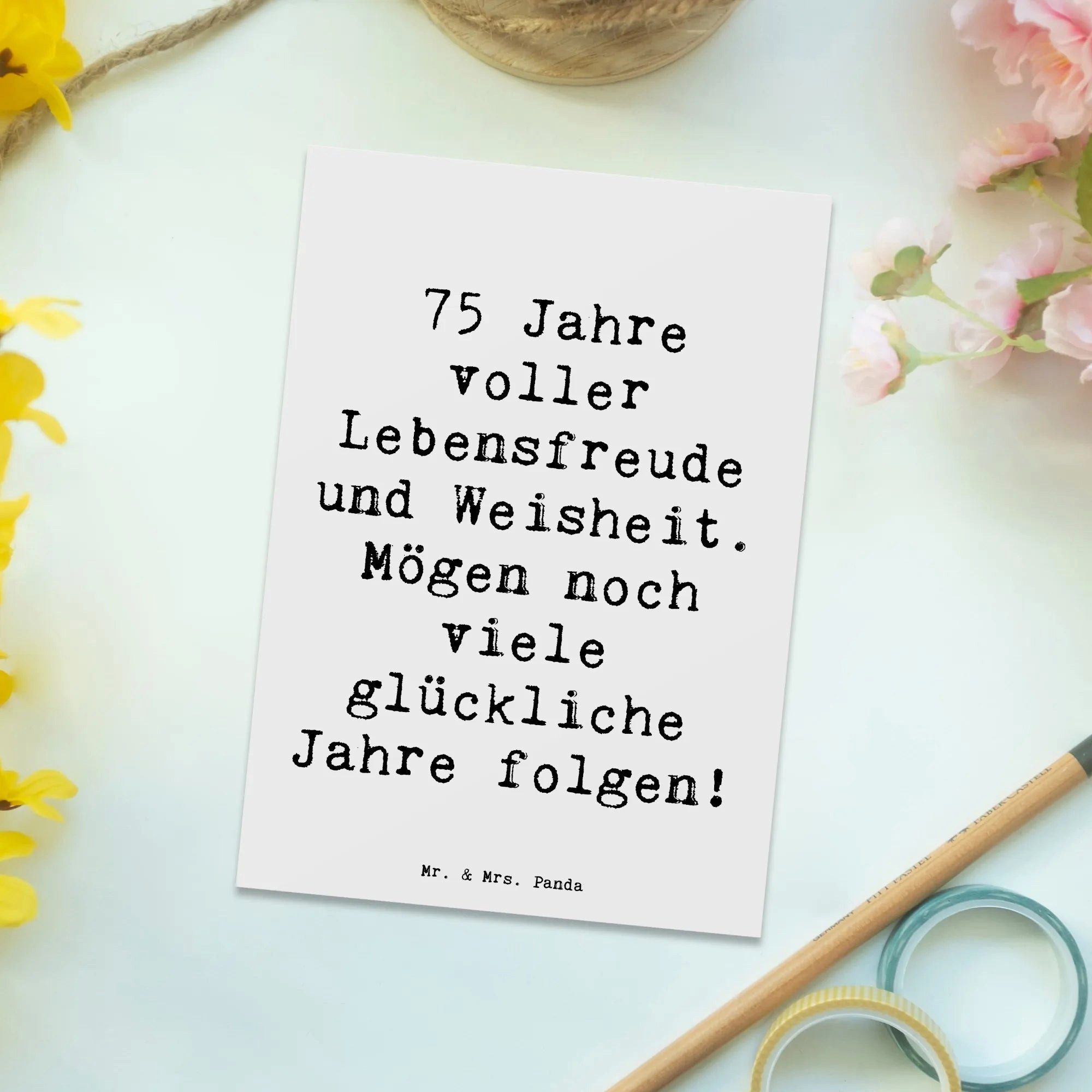 Thumbnail - Mr. & Mrs. Panda Postkarte Spruch 75. Geburtstag Lebensfreude - Weiß - Geschenk, Jubiläum, Einla, Glücksmomente teilen