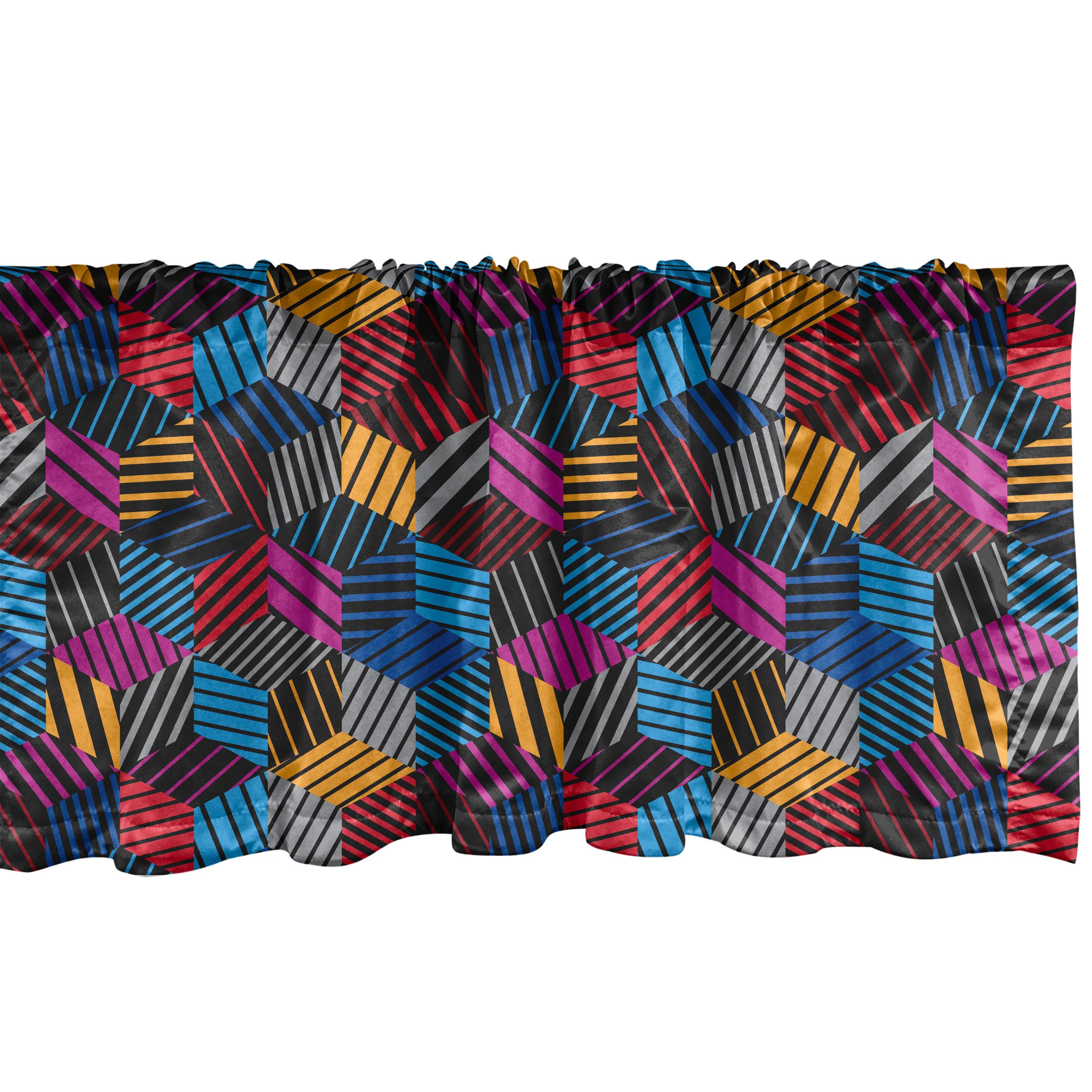 Scheibengardine Vorhang Volant für Küche Schlafzimmer Dekor mit Stangentasche, Abakuhaus, Microfaser, Geometrisch 3D Cube Stripes Stil