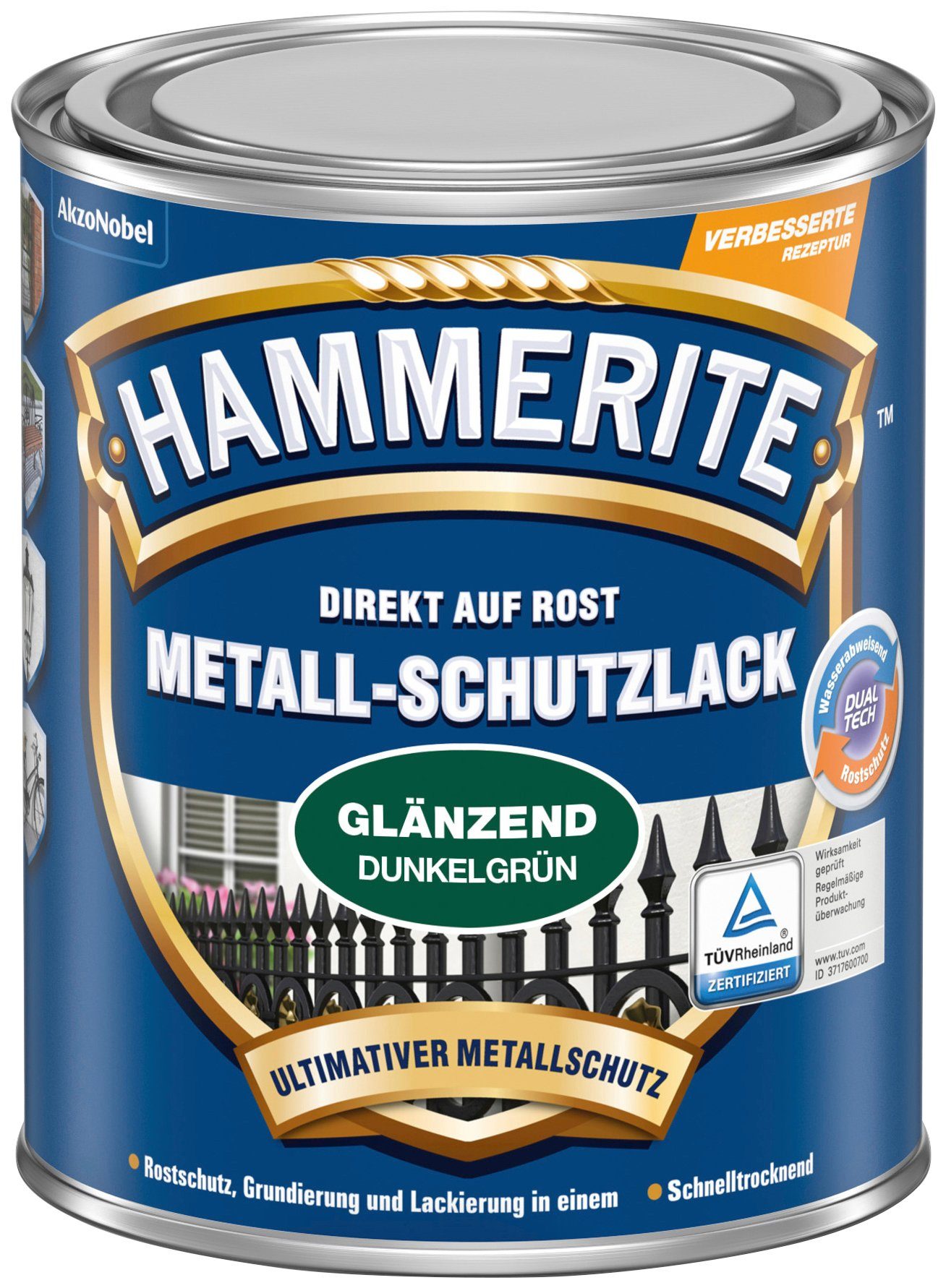 Hammerite  Metallschutzlack DIREKT AUF Liter, grün 0,75 glänzend ROST