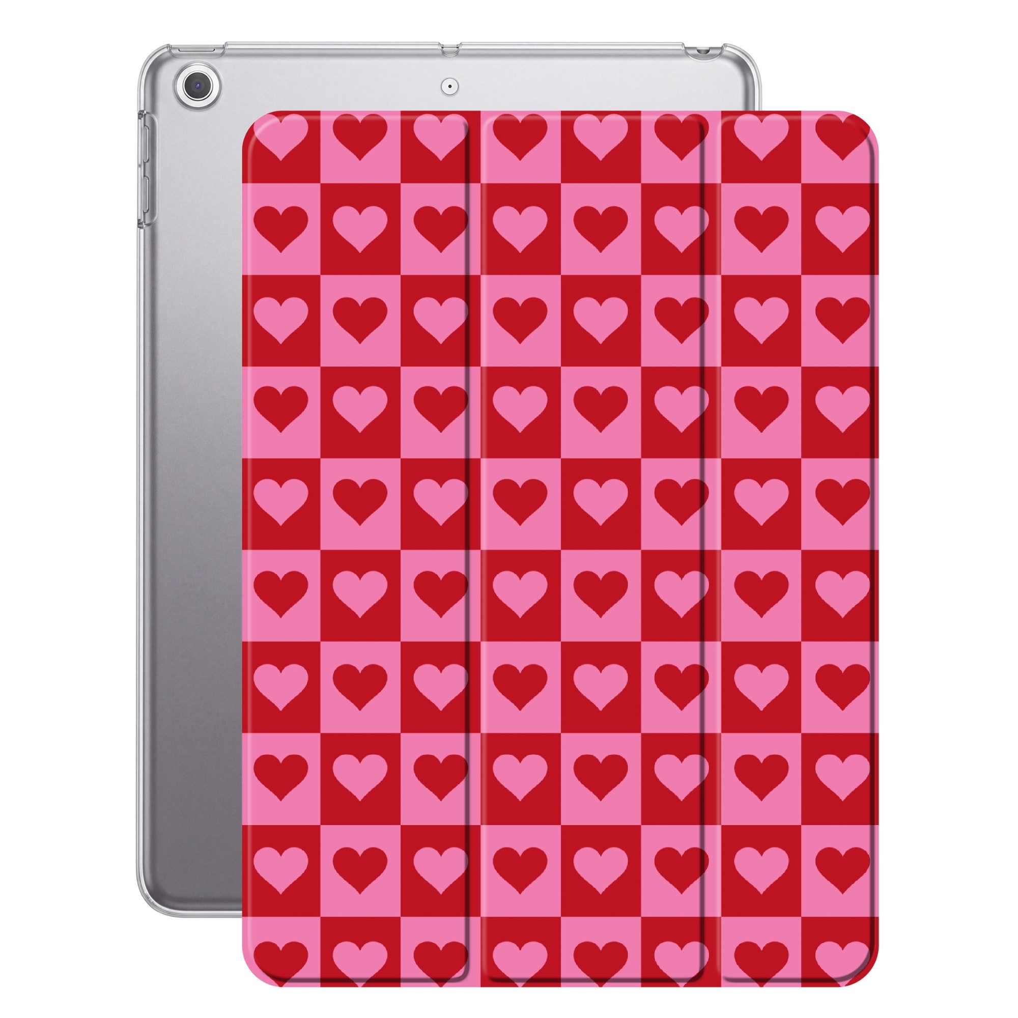 OnlyWow Tablet-Hülle iPad 2020 (8th gen) Rot - Rosa - Schachbrett - Valentinstag, Smart Case, Rundumschutz, Auto-Sleep/Wake-Funktion, Print
