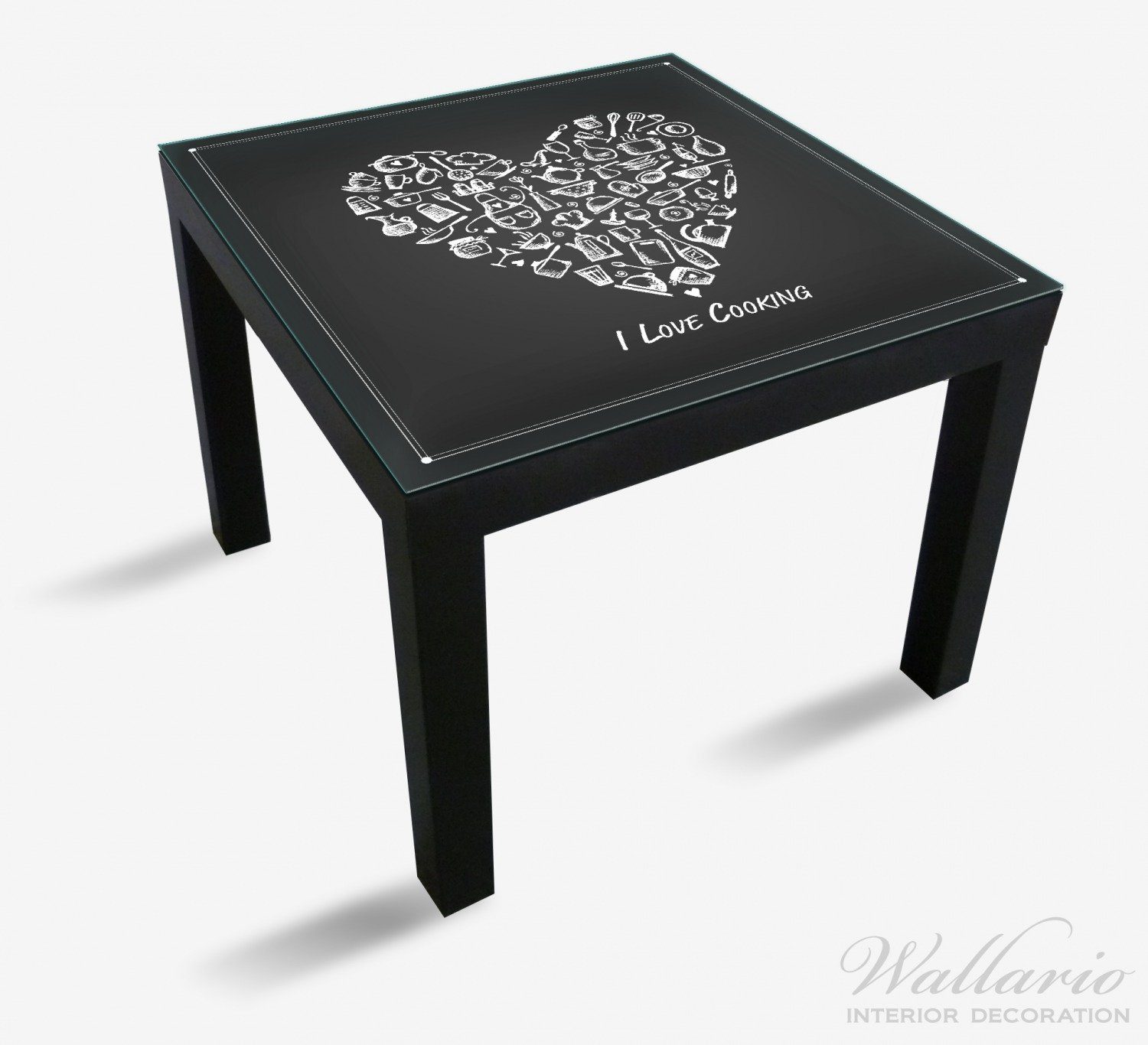 Herz St), (1 aus Lack in Cooking Küchenutensilien Tisch schwarz Love I geeignet Tischplatte Wallario für weiß Ikea -