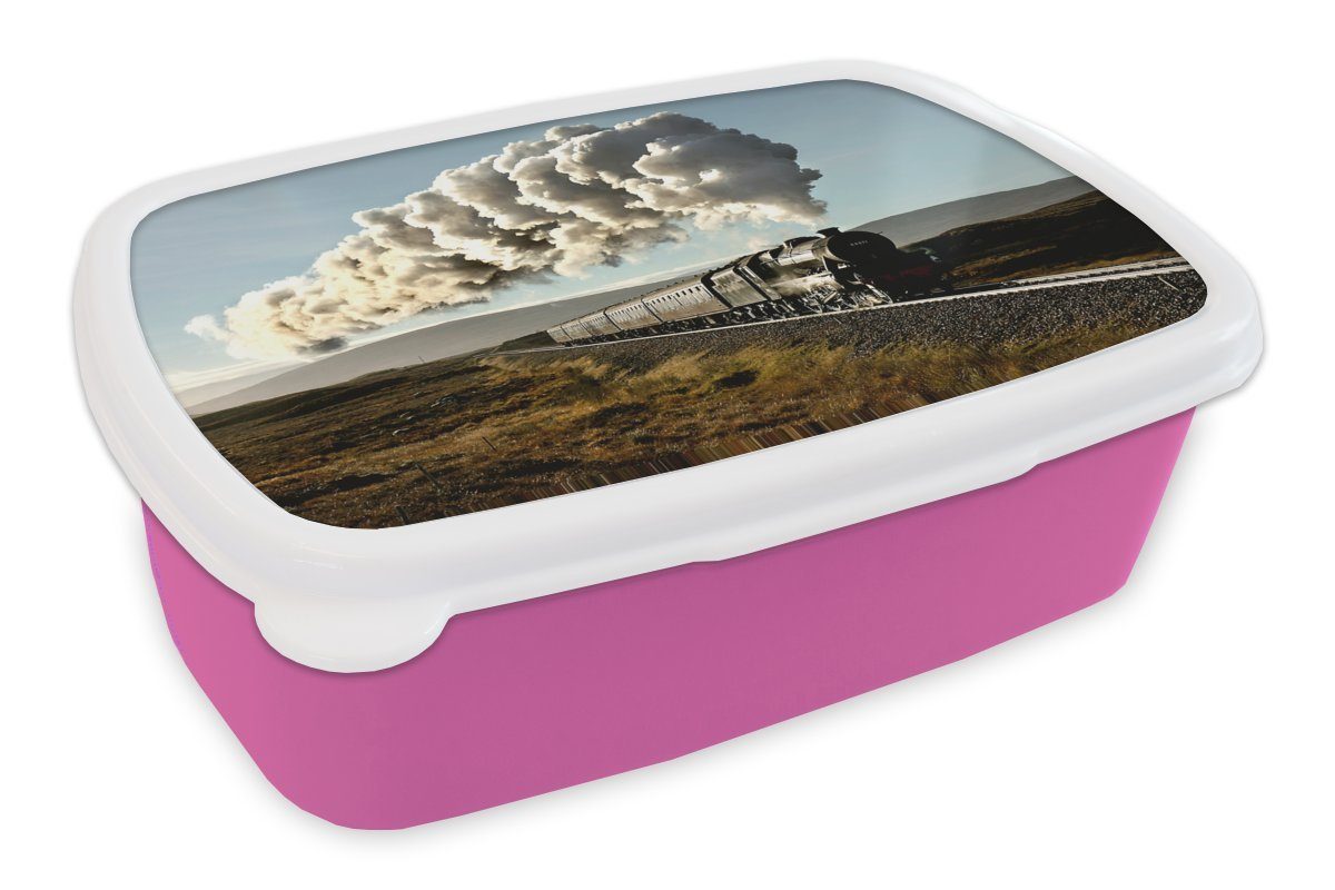 MuchoWow Lunchbox Zug - Dampf - Luft, Kunststoff, (2-tlg), Brotbox für Erwachsene, Brotdose Kinder, Snackbox, Mädchen, Kunststoff rosa