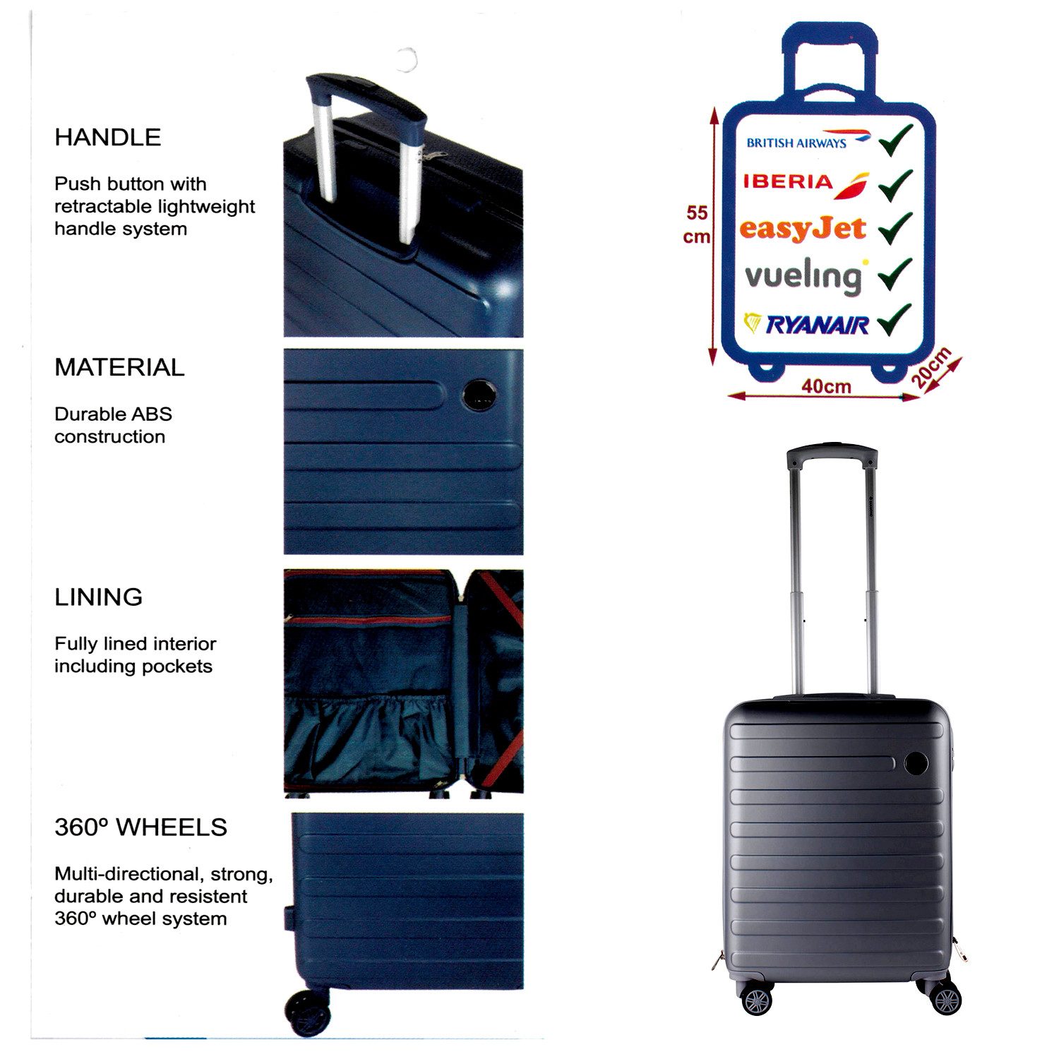 INDA-Exclusiv Handgepäck-Trolley Kabinenkoffer Trolley Bordcase Handgepäck günstig online kaufen