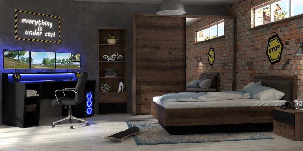 möbel-direkt.de Jugendzimmer-Set Tezaur "Jacky" in Schlammeiche, Schwarz un günstig online kaufen