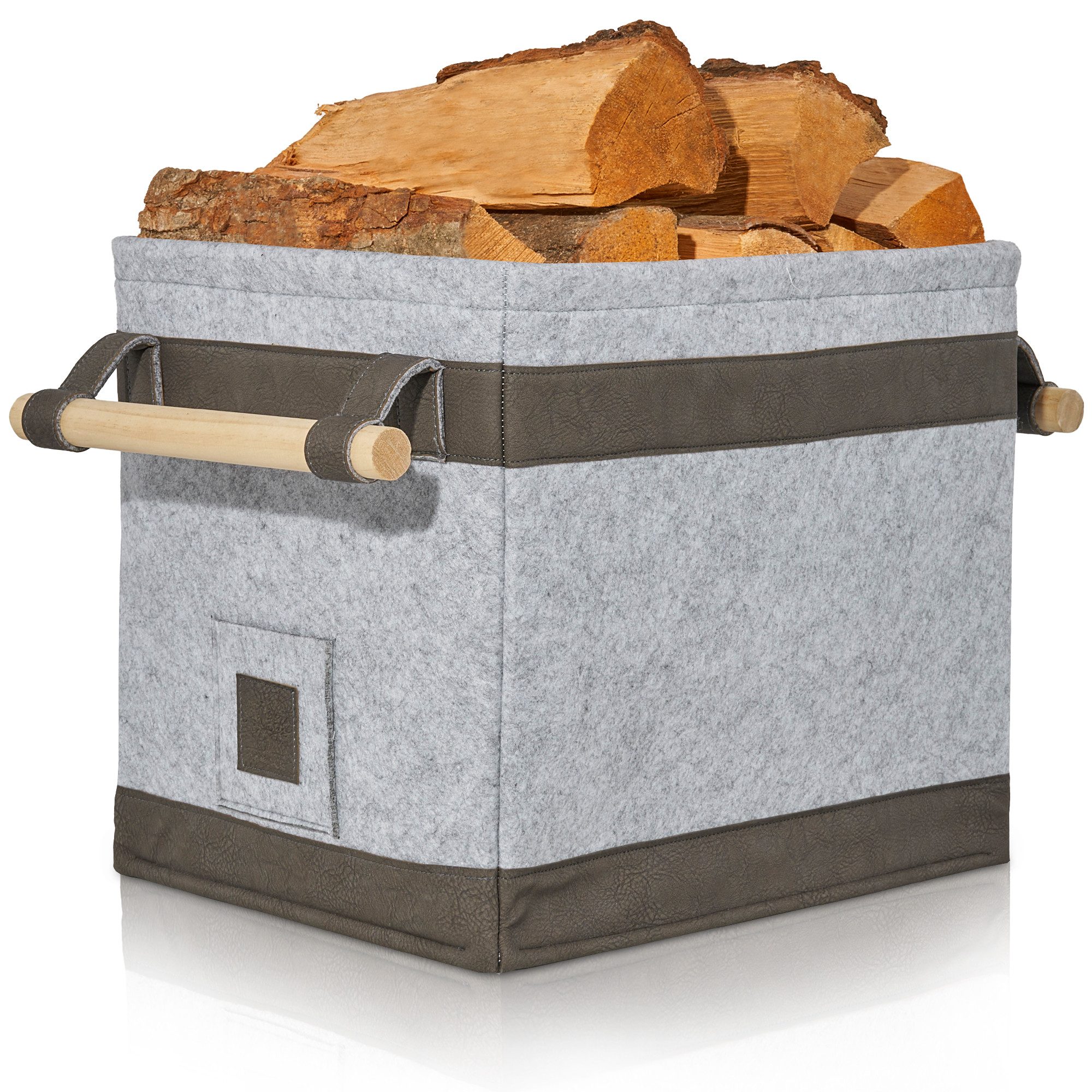 OAKAGE Kaminholzkorb Holzkorb für Kaminholz Feuerholzkorb Kaminkorb mit Lederboden, Schmutzabweisendes Innenfutter und Lederboden