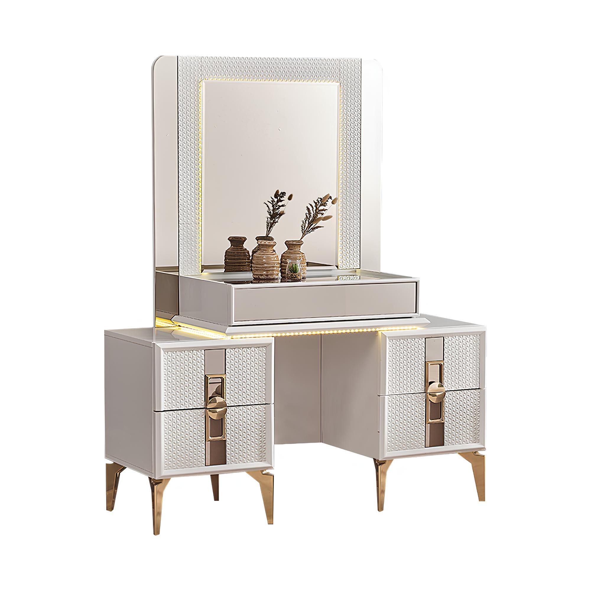 Xlmoebel Schminktisch Designer Schminktisch in Weiß und Gold Luxuriöse Frisiertisch aus Holz (Schminktisch), Hergestellt in Europa