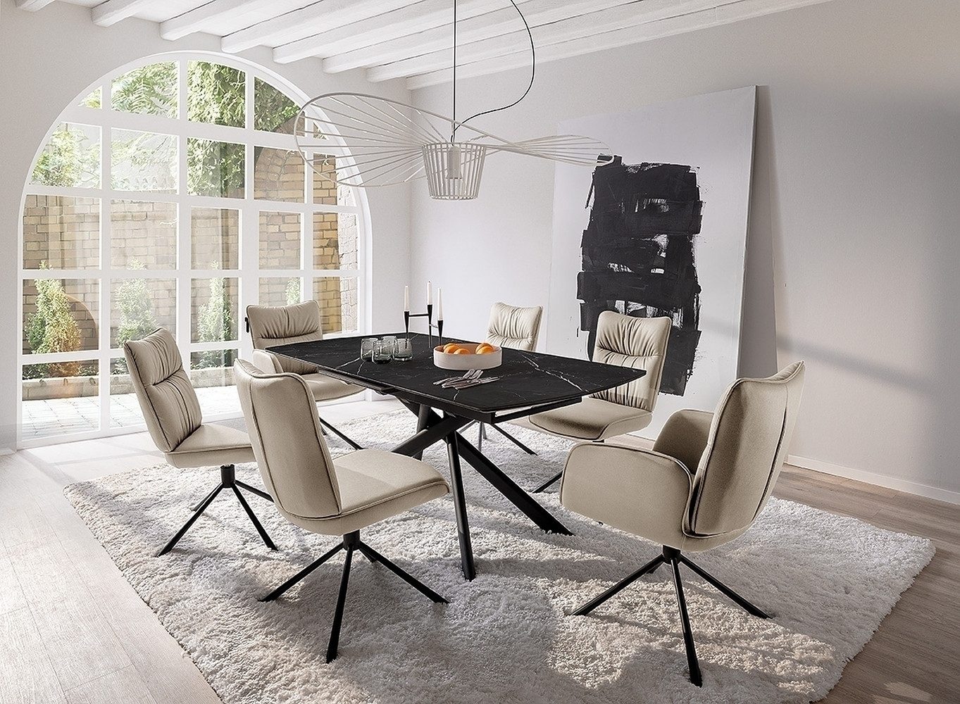 MCA furniture Kulissen-Esstisch ausziehbar 230cm, schwarz marmoriert, Keramik - 180/230x76x90cm BxHxT