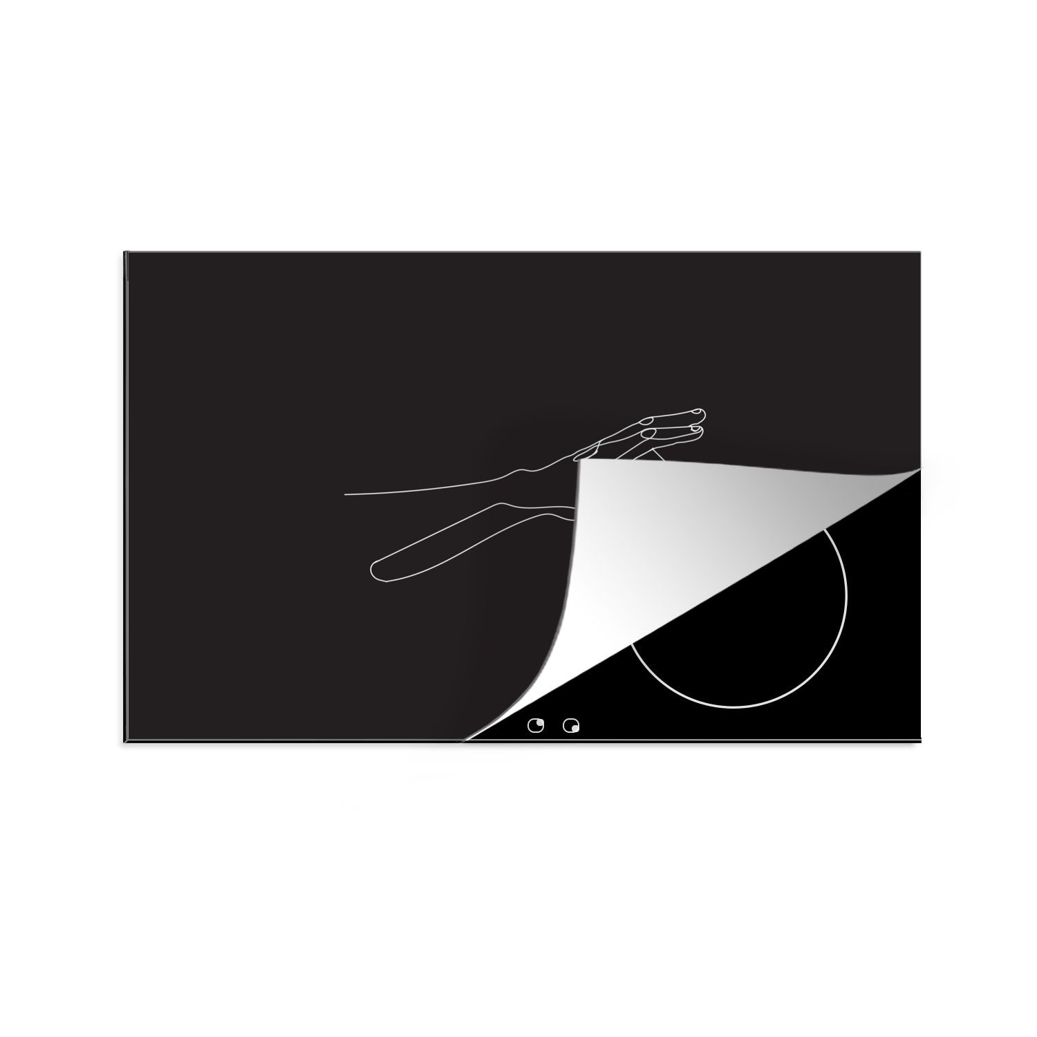 MuchoWow Herdblende-/Abdeckplatte Strichzeichnungen - Hände - Schwarz - Weiß, Vinyl, (1 tlg), 81x52 cm, Induktionskochfeld Schutz für die küche, Ceranfeldabdeckung