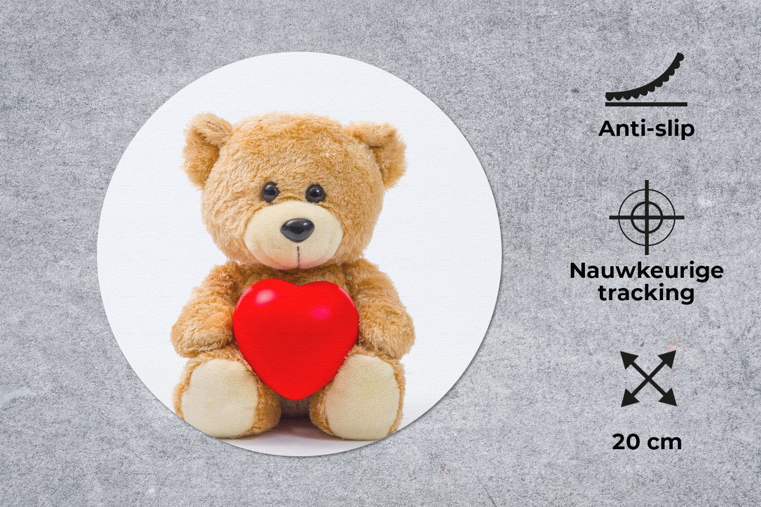 MuchoWow Mauspad Ein Teddybär zum Valentinstag (1-St), Büro für Tastatur und Maus, Mousepad Gaming, Rund 20x20 cm