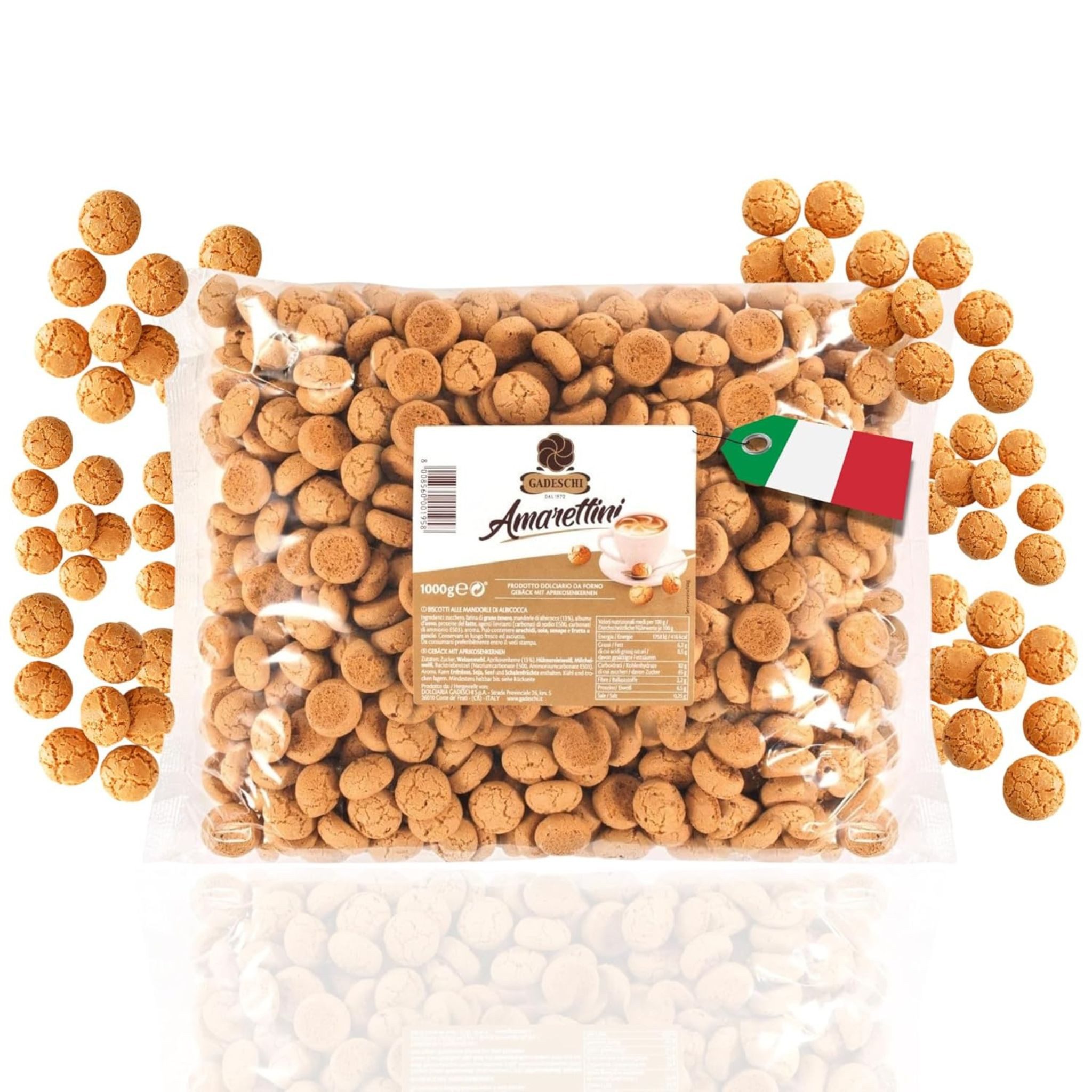 Gadeschi Kekse Gadeschi Amarettini 1kg, Italienische Kekse mit Aprikosenkernen 13%, 1 x (Italienisches Gebäck: Ideal zu Kaffee, Tee oder als Dekoration)