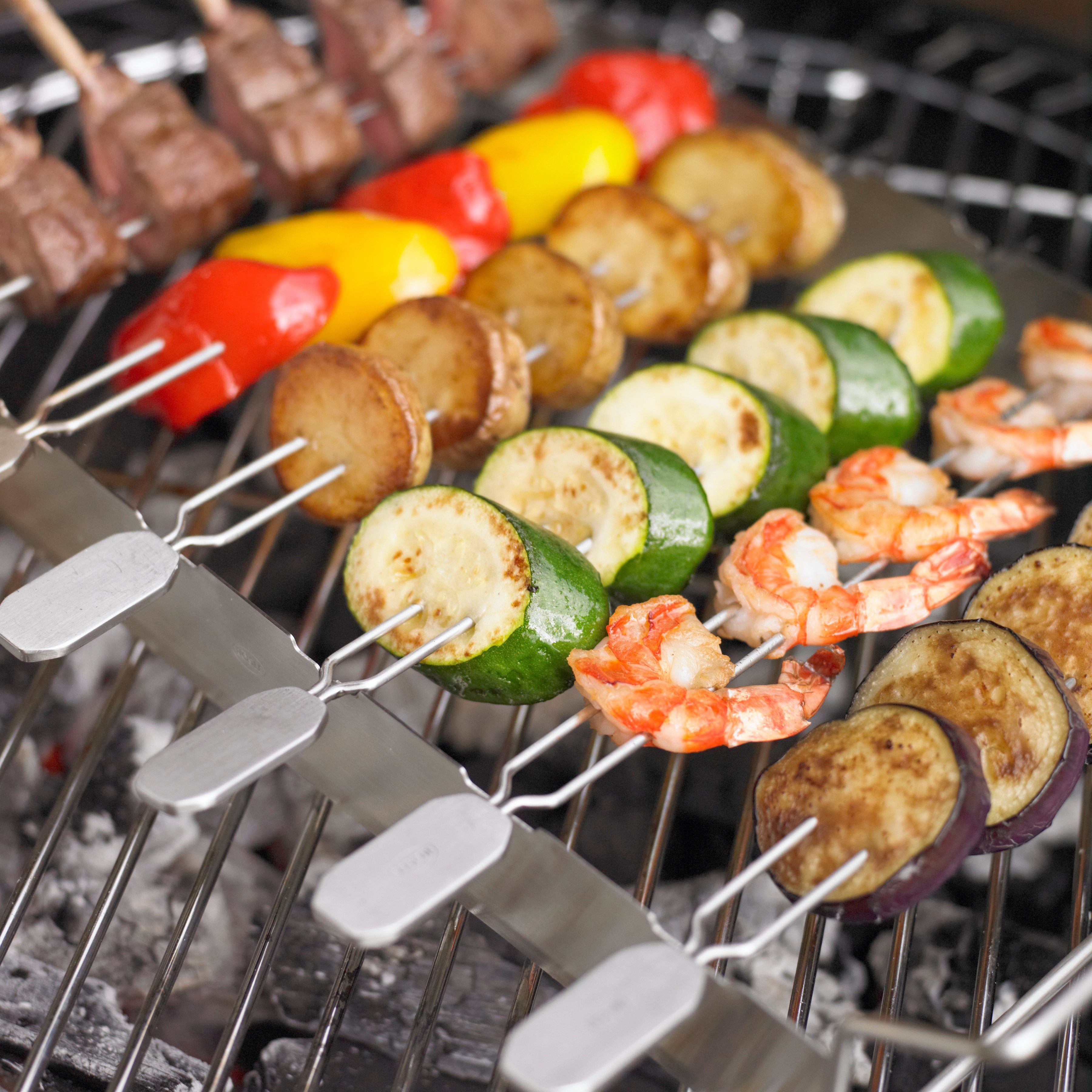 RÖSLE Grillspieß 25069 (4-St), Doppelspieße zur Zubereitung von Schaschlik/Gemüse, 33 cm, Edelstahl