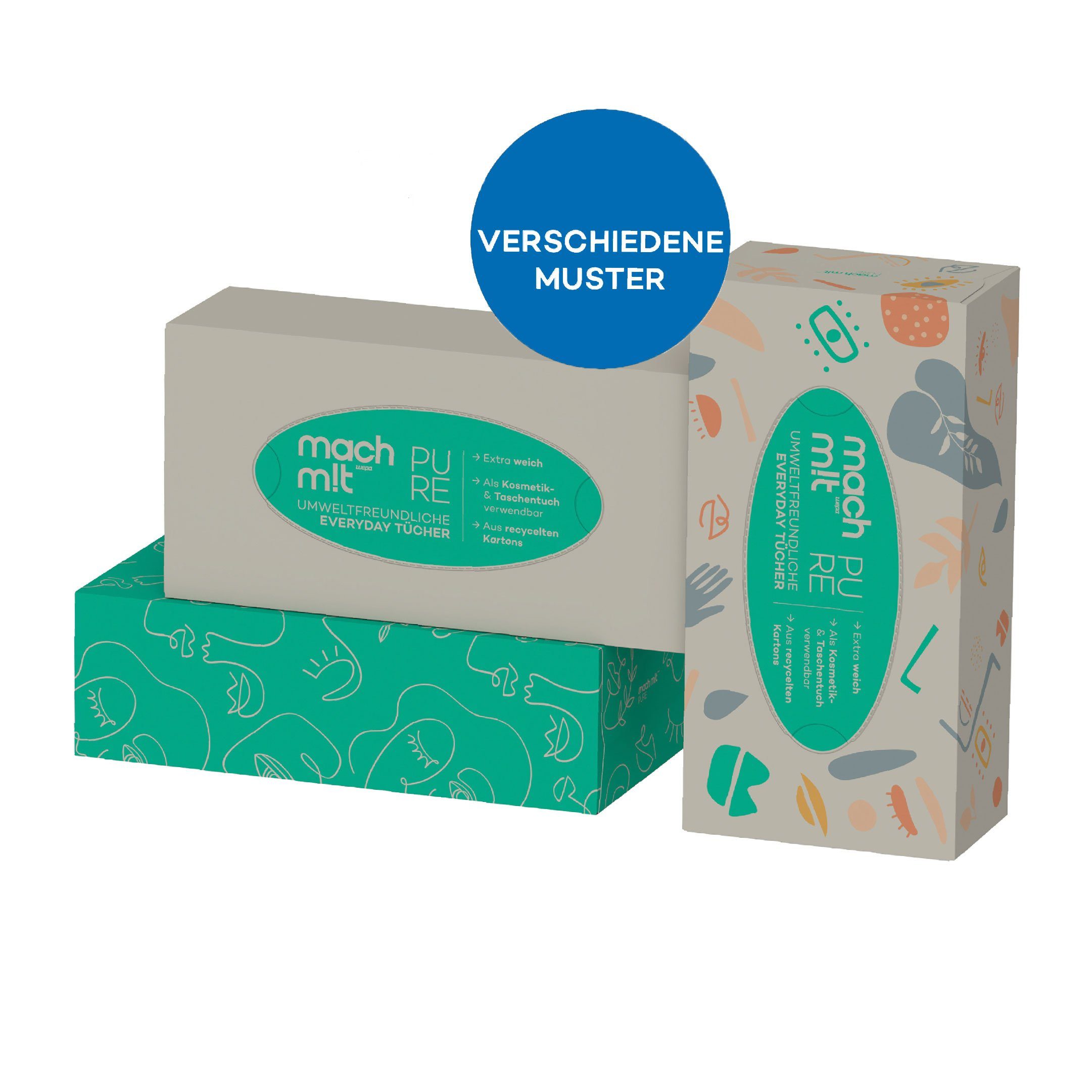 mach m!t Kosmetiktücher PURE Everyday Tücher - in der Box - 4-lagig - extra weich (1-St), aus recyceltem Karton