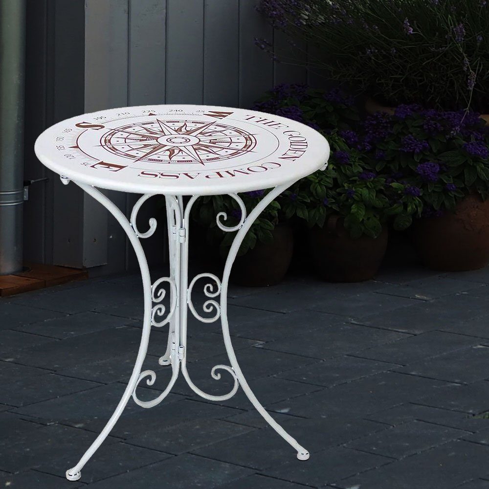 etc-shop Gartentisch, Kleiner Gartentisch Eisen Beistelltisch Balkontisch  klein rund, weiß, Kompass Design, DxH 60x70 cm online kaufen | OTTO