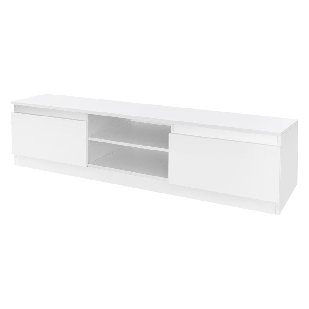 ML-DESIGN Lowboard TV-Schrank aus Holz mit Stauraum 2 Klapptüren und 2 offenen Fächern, Fernsehschrank120x36x40cm Weiß mit Smit Schublade und 2 Glas Ablagen