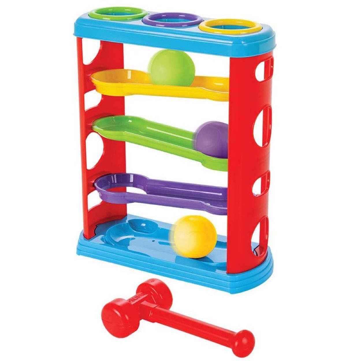 Pilsan Spielcenter Kugelbahn 03351, Kugelbahn, Hammer, drei Bälle, 5 Einzelteile, Aktivitätsspielzeug