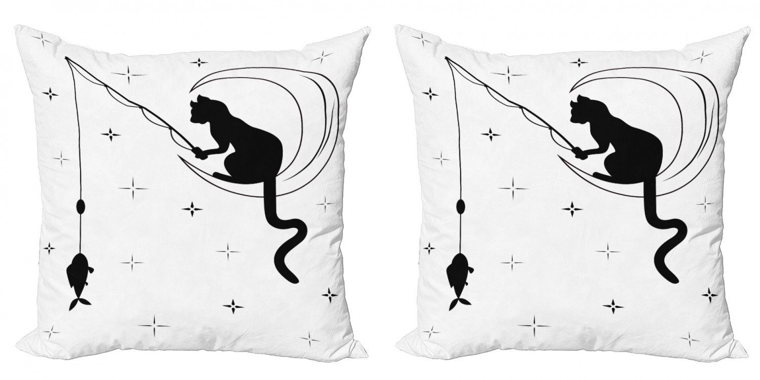Kissenbezüge Modern Angeln (2 Accent Digitaldruck, Stück), auf Doppelseitiger Mond-Kunst Katze Kitty Abakuhaus