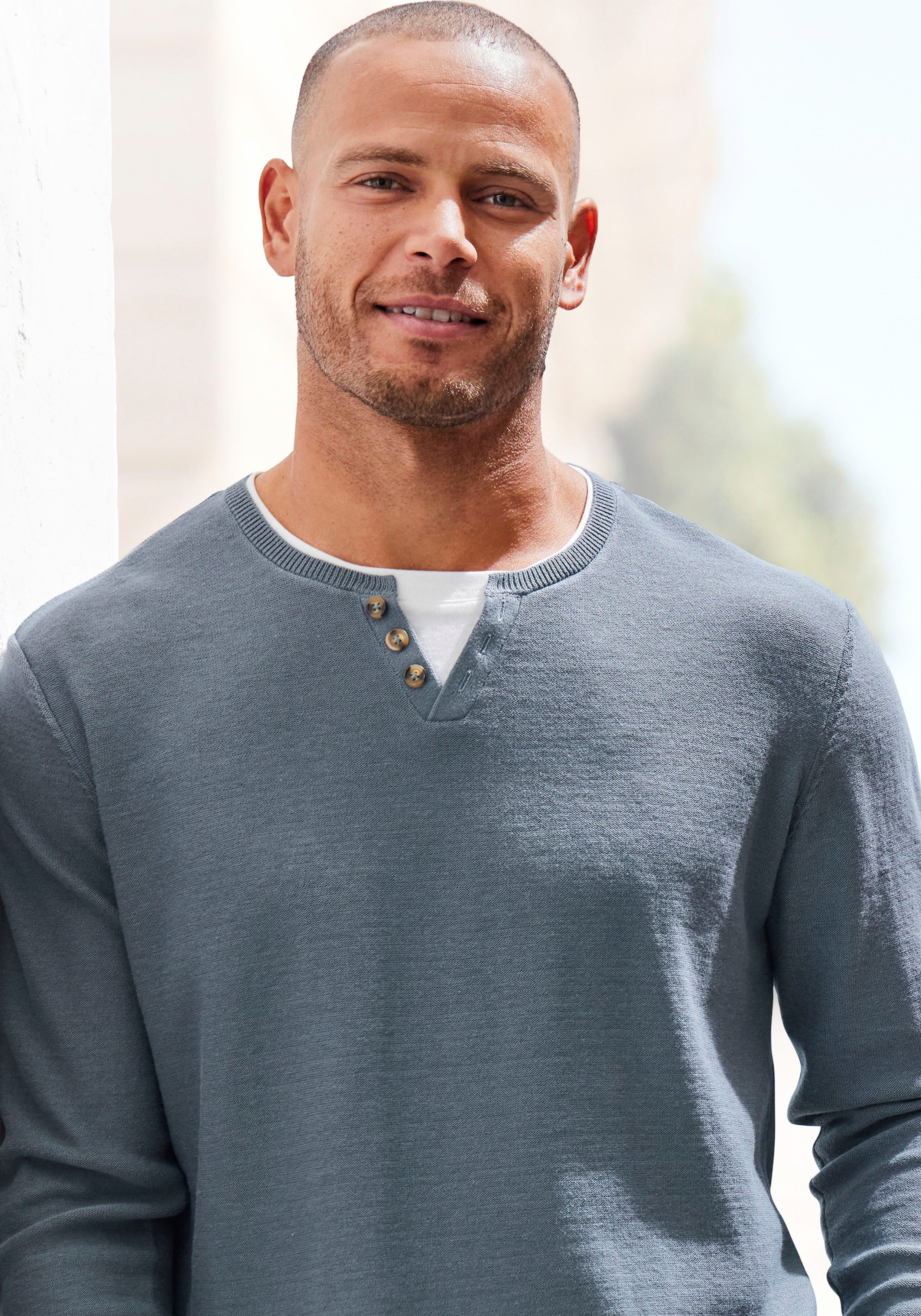 H.I.S Strickpullover Pullover mit hochwertiger Halslochverarbeitung in double-layer Optik