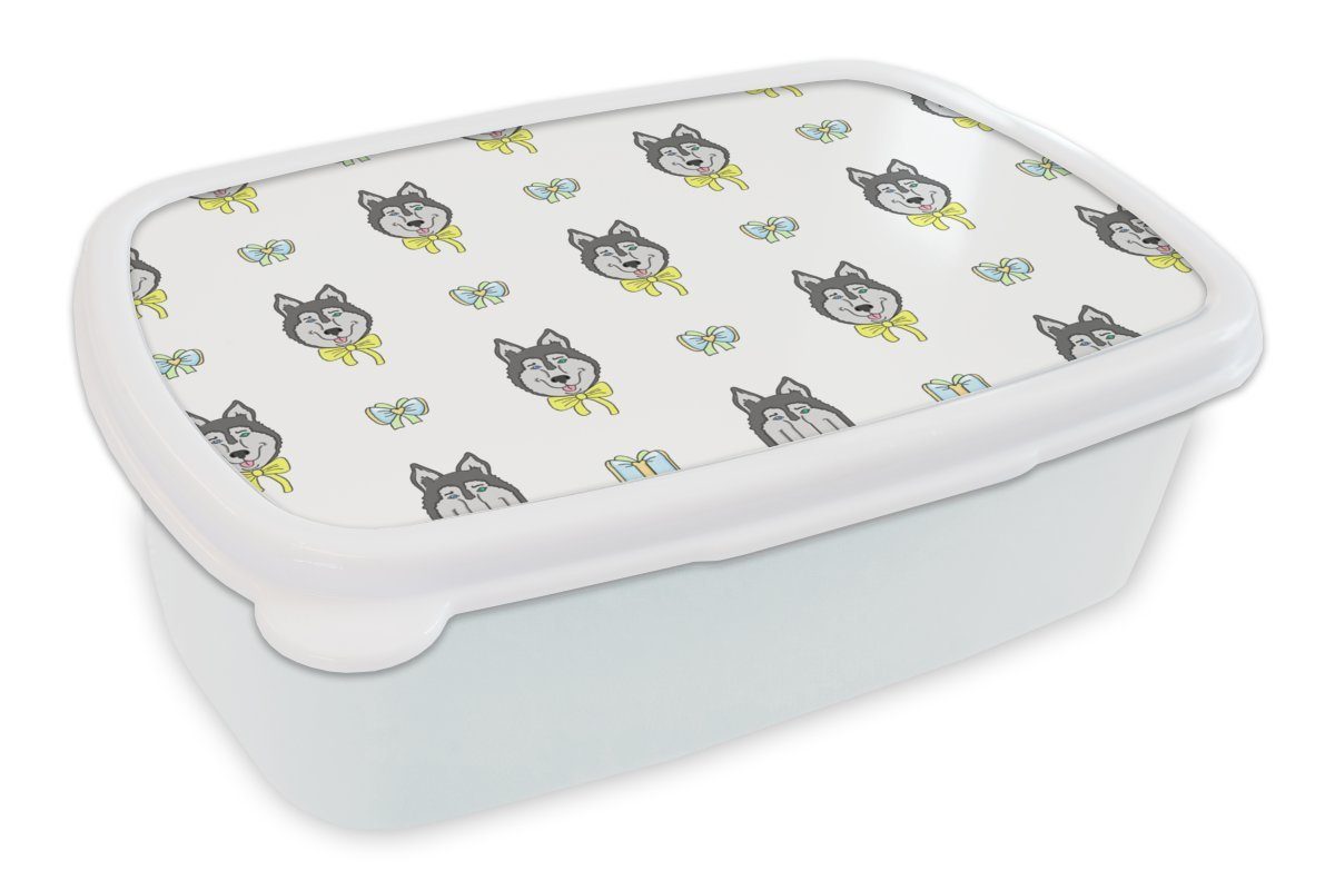 MuchoWow Lunchbox Husky - Hund - Winter - Design, Kunststoff, (2-tlg), Brotbox für Kinder und Erwachsene, Brotdose, für Jungs und Mädchen weiß