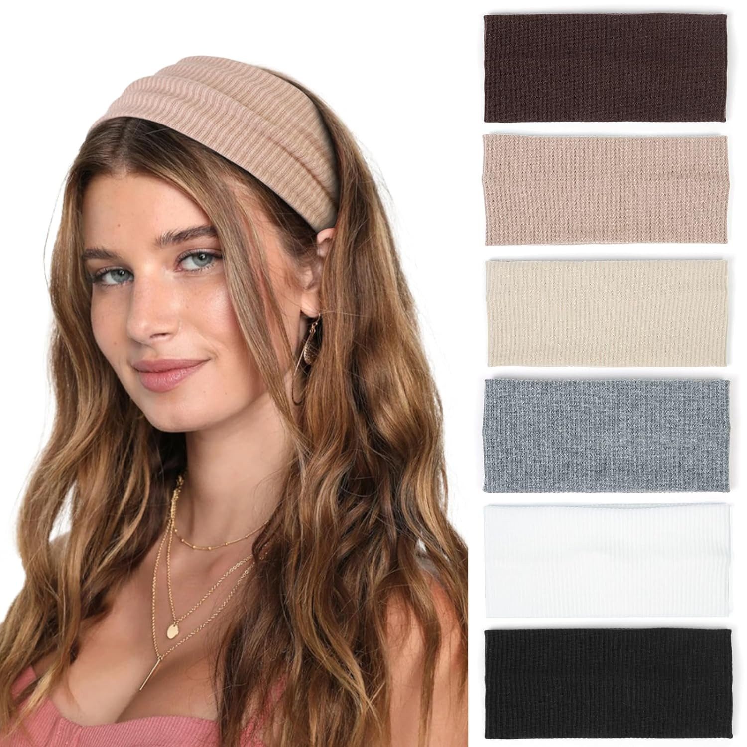 Zaewry Haargummi 6 Stück Stirnbänder Damen Boho Breite Haarband Yoga Stirnband, für kurzes Haar, Yoga, Workout, Laufen, Sport