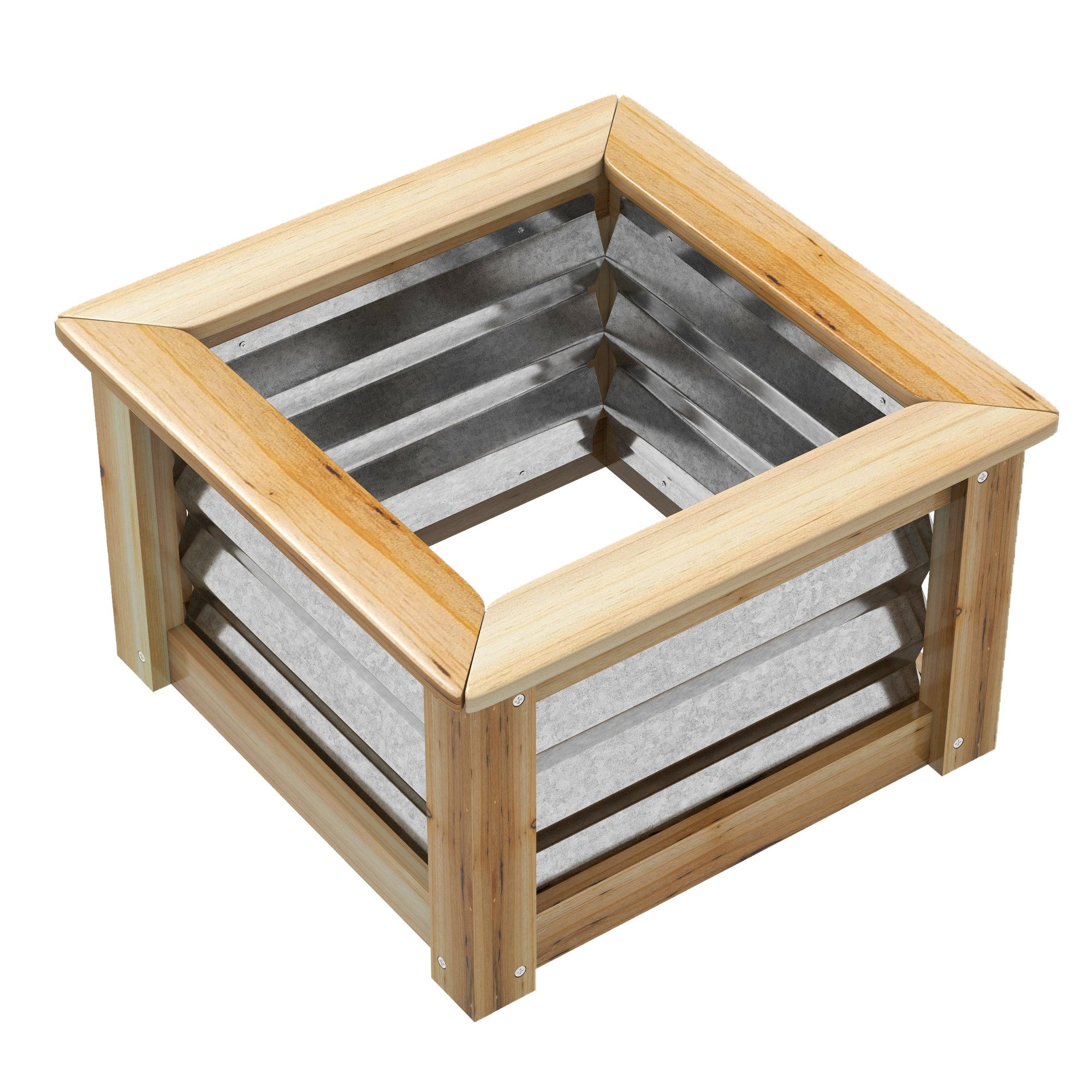 Hochbeet Metall Blumenkasten Pflanzkasten mit Holzrahmen 45x45x30cm
