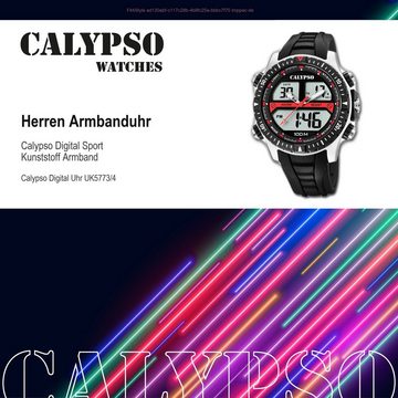 CALYPSO WATCHES Digitaluhr Calypso Herren Uhr K5773/4, Herren Armbanduhr rund, Kunststoff, PUarmband schwarz, Sport