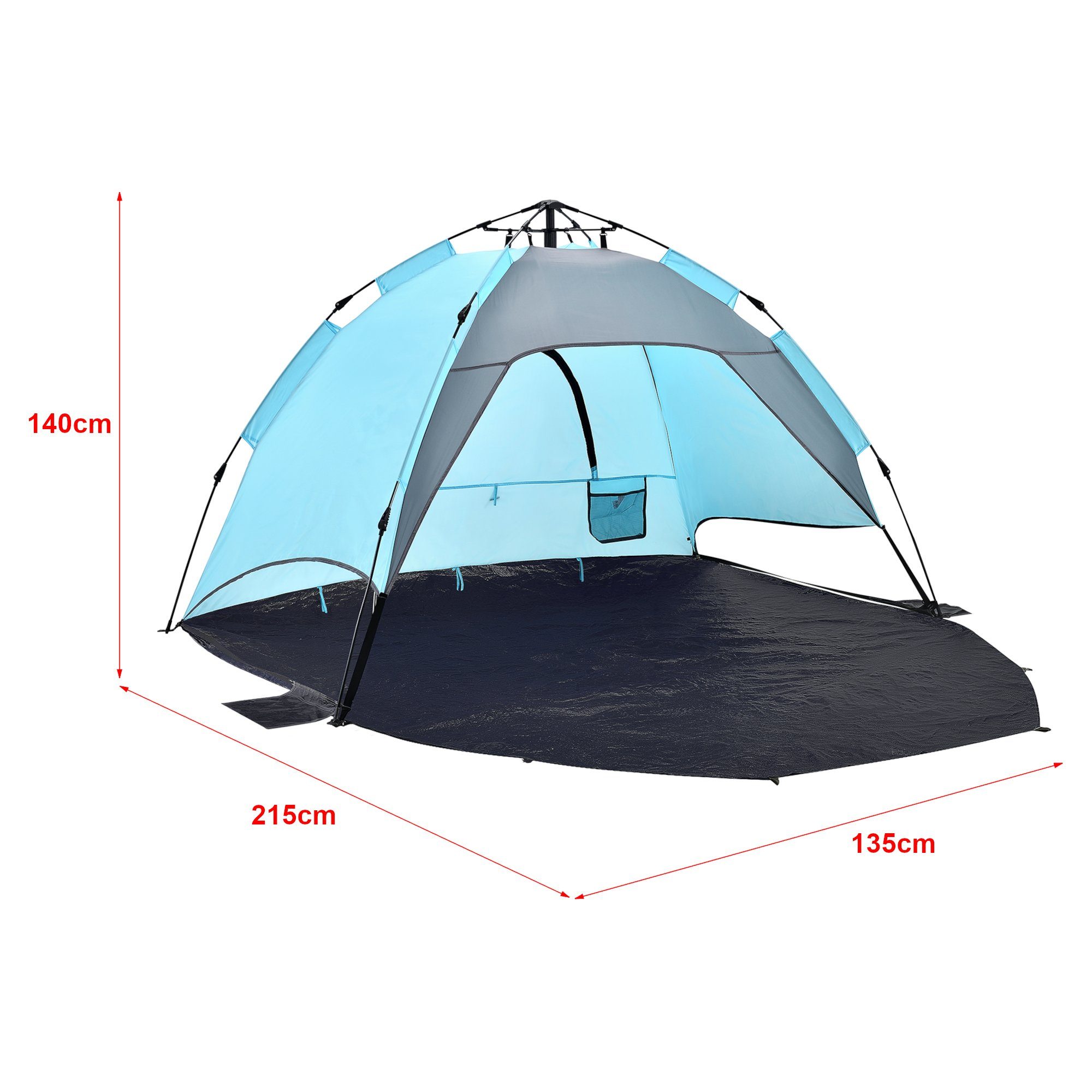 pro.tec Strandmuschel, Personen: 2, »Mullsjö« Pop Up Strandzelt 215x135x140cm Polyester Hellblau