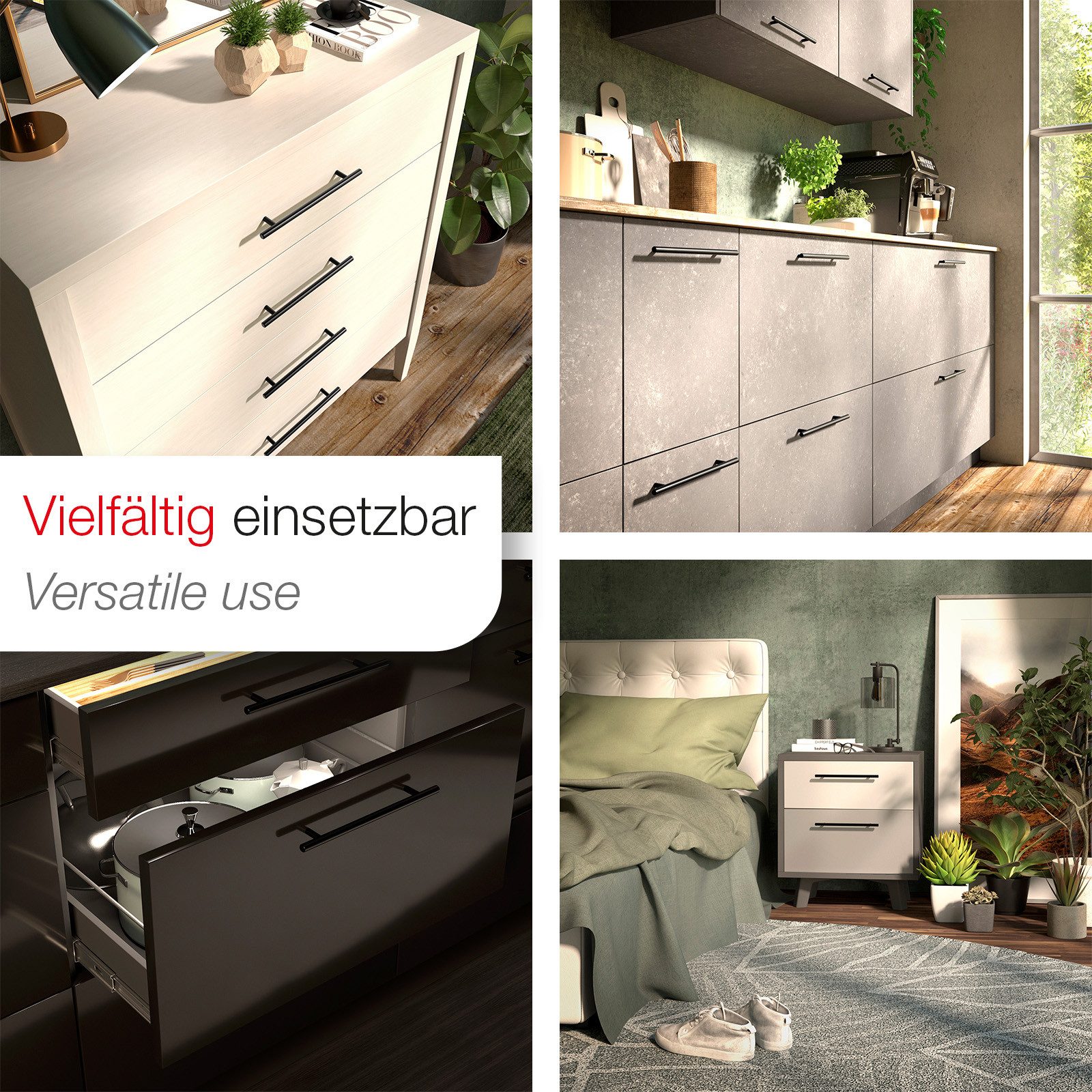 SO-TECH® Möbelgriff Stangengriff G17 echt Edelstahlrohr Ø 12 mm inkl. Schrauben (1-St), Edelstahl schwarz, Bohrlochabstand 64 mm, Schubladengriff – Bild 4 von 5