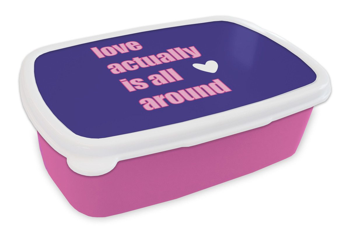 MuchoWow Lunchbox Text - Valentinstag - Liebe - Blau, Kunststoff, (2-tlg), Brotdosen, Lunch Box, Brotbox für Kinder und Erwachsene