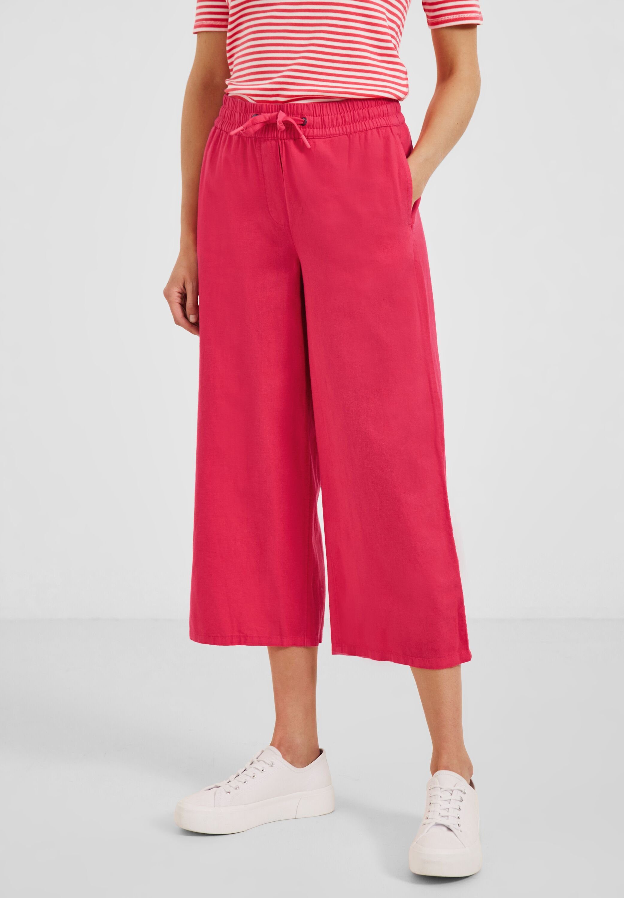 Sonderangebotswoche Cecil Culotte Cecil Leinenmix in Hose Fit Tunnelzugbändchen Red (1-tlg) Strawberry Loose