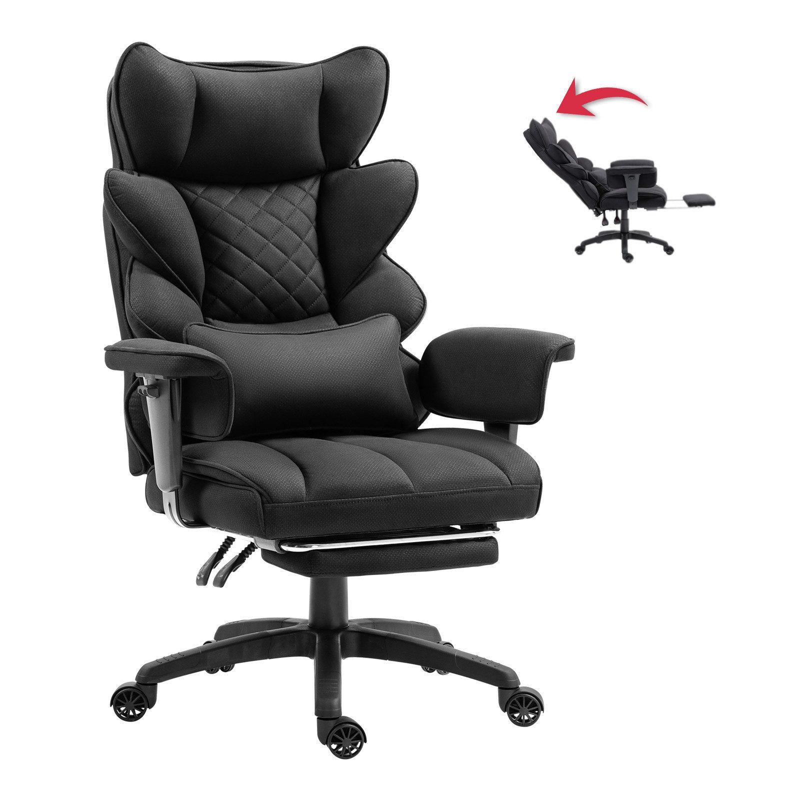 Dowinx Gaming-Stuhl Bürostuhl Ergonomisch mit Taschenfeder-Kissen (Packung), Chefsessel mit weiche Rückenlehne und verstellbare Lendenkissen