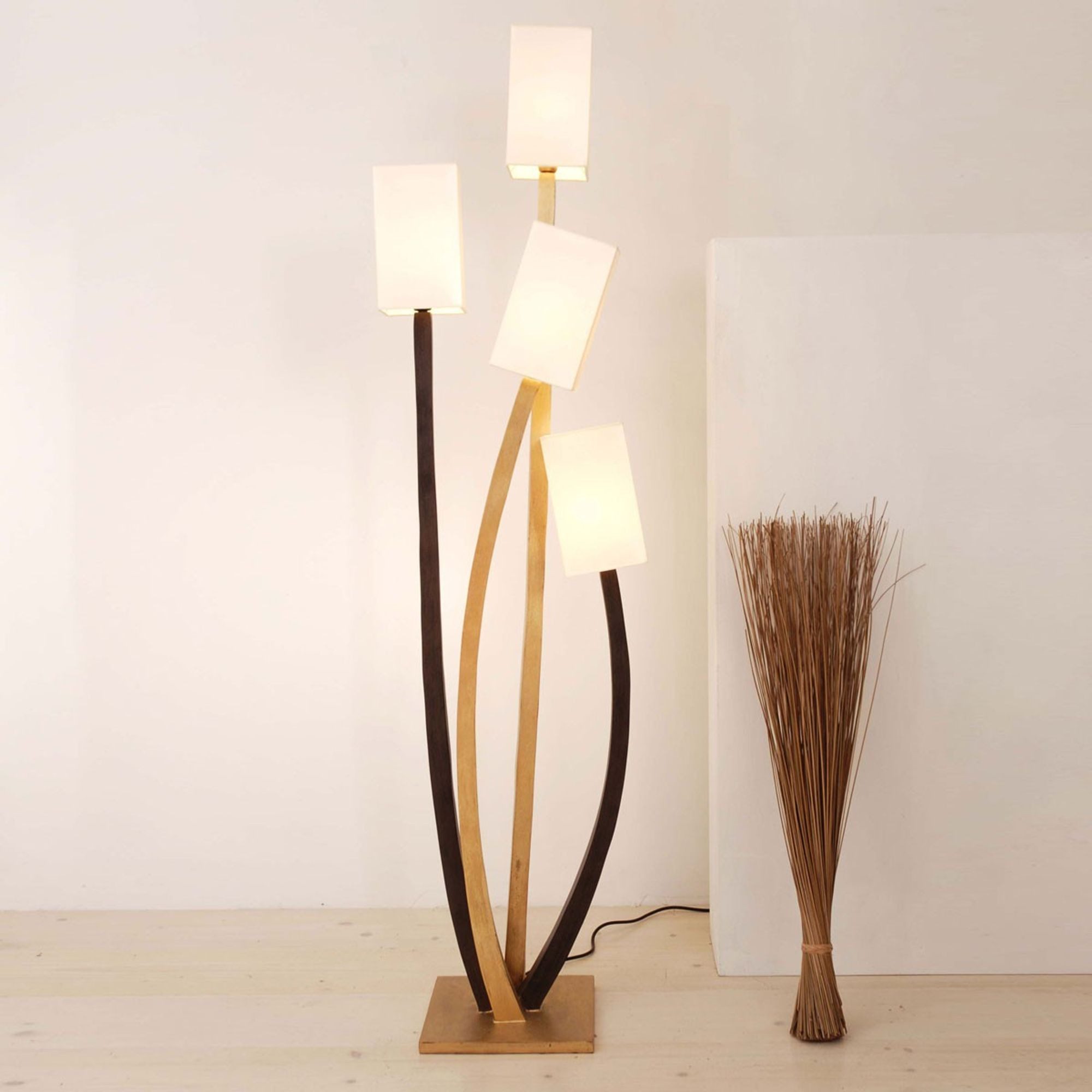 Holländer Stehlampe 4-flammig Quadrangolare Eisen Braun-Schwarz-Gold