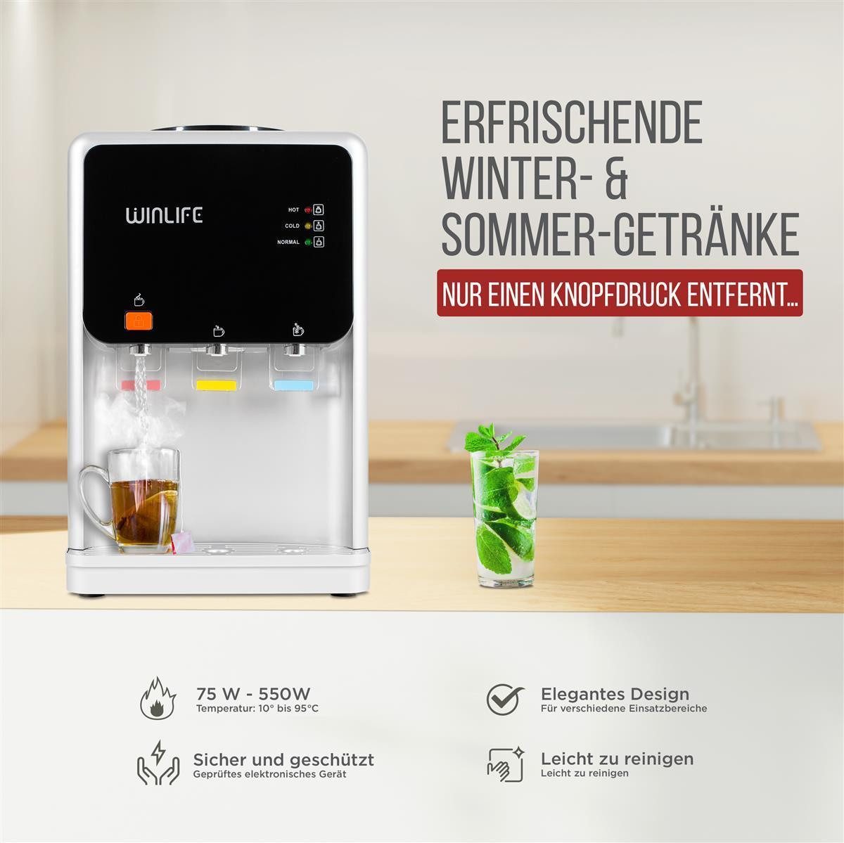 WINLIFE Heißwasserspender Elektrischer Mini Wasserspendergerät,Trinkwasserspender,Getränkspender, mit Kindersicherung für heiße&kalte Getränke 5 bis 20 Liter Gallonen