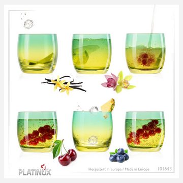 PLATINUX Glas Trinkgläser, Glas, Grün-Gelb Bunt 200ml (max.320ml) Set 6 Stück Wassergläser Saftgläser Drinkgläser