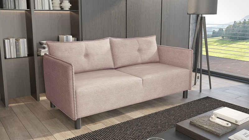 Fun Möbel 3-Sitzer Sofa Designersofa DECLAN in Stoff Lincoln, inkl. 2 Rückenkissen, Rundumbezug