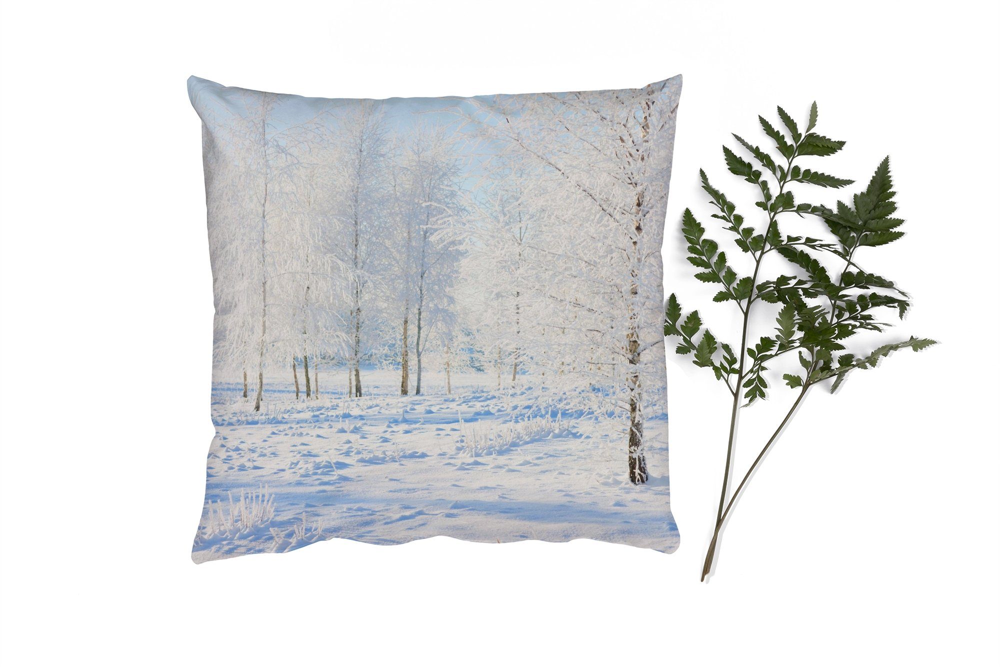 MuchoWow Dekokissen Schnee - Winter, Wohzimmer, Bäume Sofakissen Zierkissen - Schlafzimmer, Füllung für Deko, mit