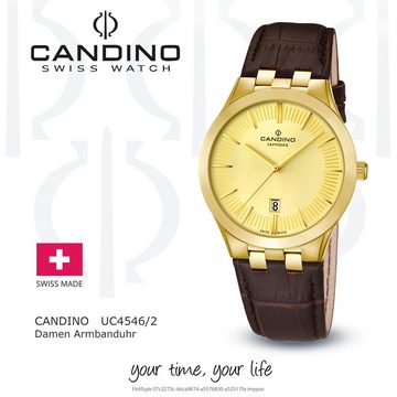Candino Quarzuhr Candino Damen Quarzwerkuhr Analog C4546/2, (Analoguhr), Damen Armbanduhr rund, Lederarmband braun, Luxus