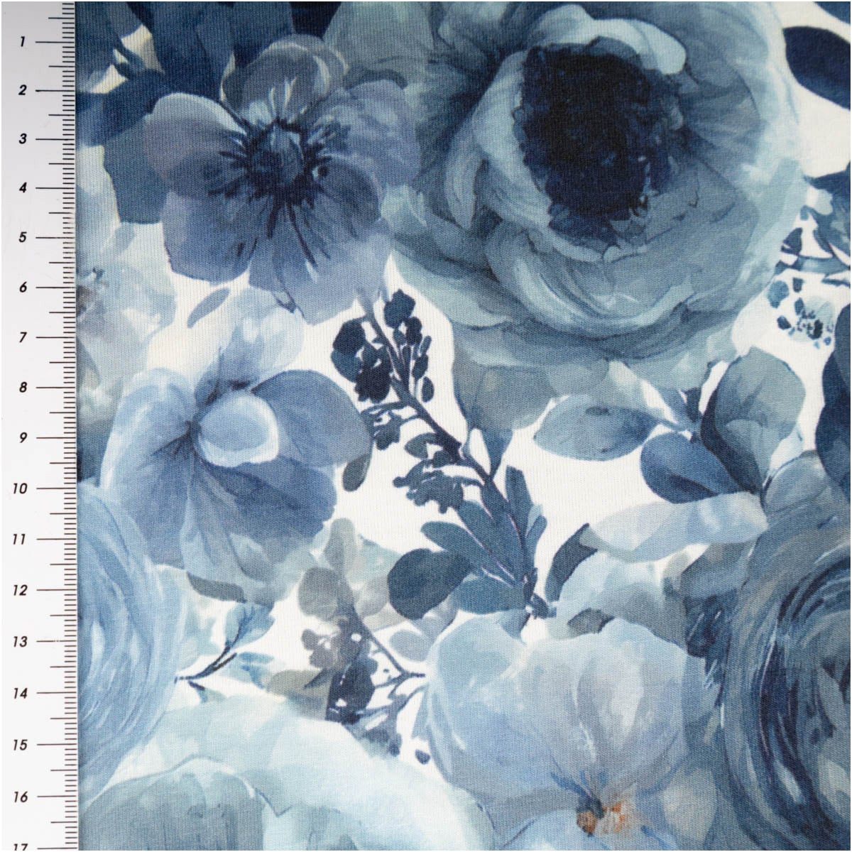 SCHÖNER LEBEN. Stoff Viskose Jersey Stoff Meterware mit Digitaldruck Rosen blau 150cm, abwaschbar