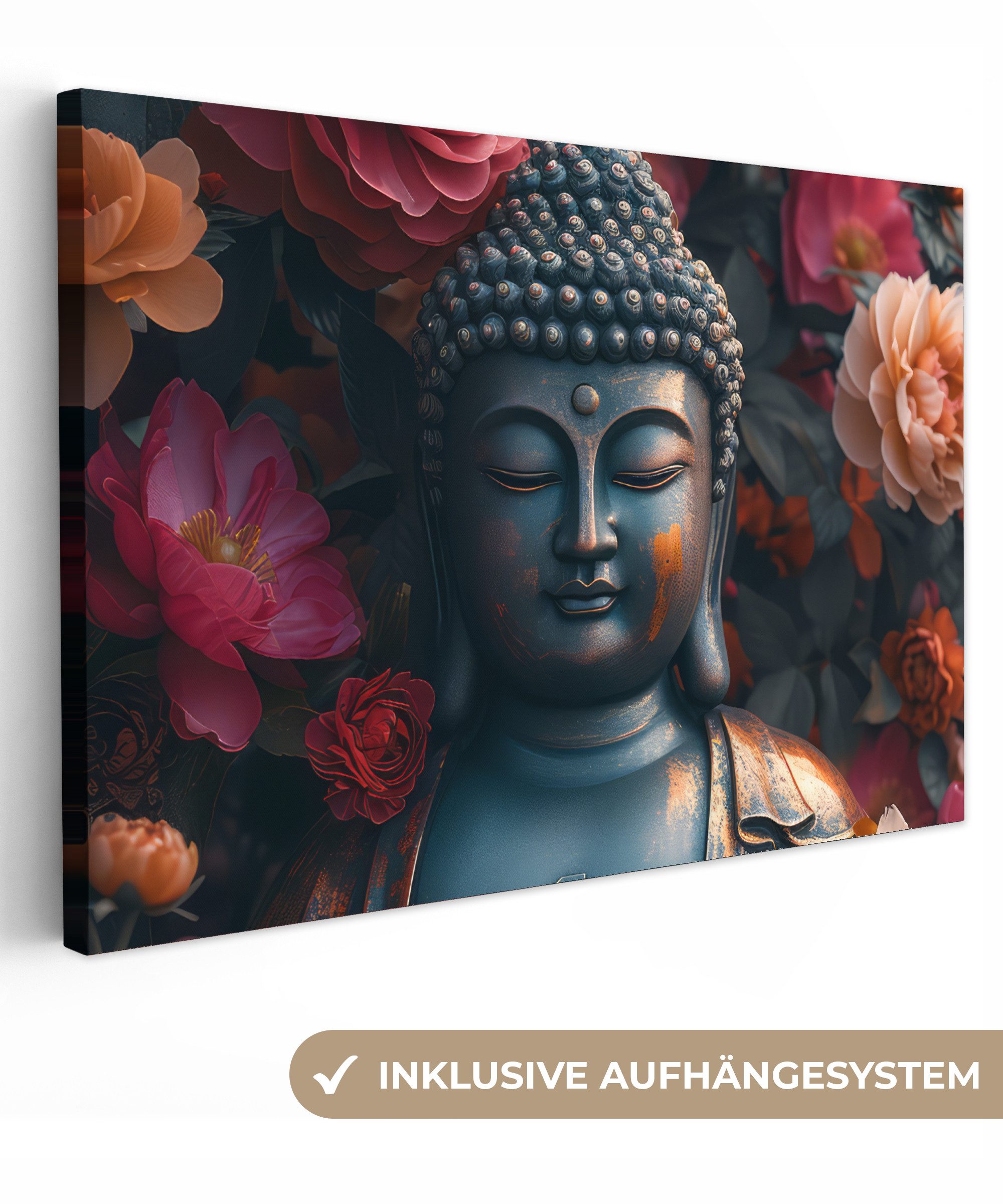 OneMillionCanvasses® Leinwandbild Buddha - Blumen - günstig online kaufen
