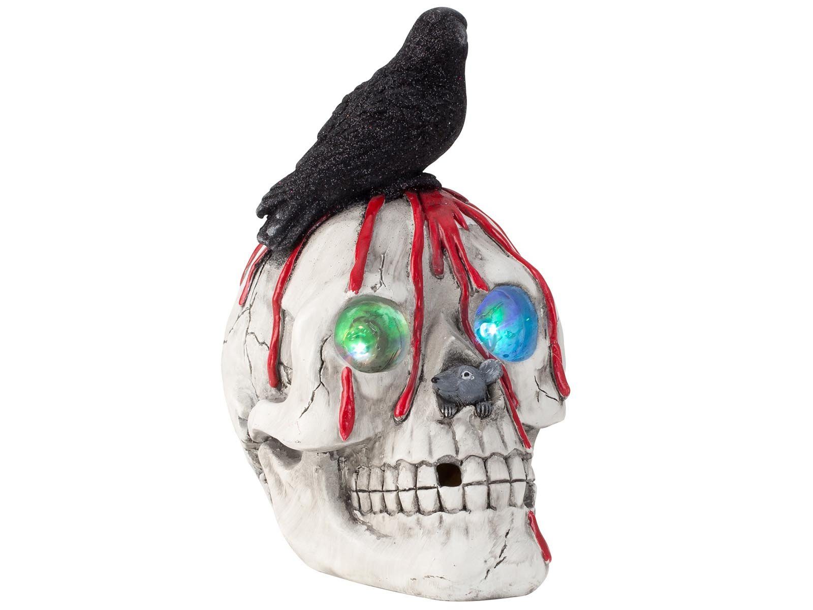 Dekoobjekt Design Halloween 3470 Totenkopf mit Rabe LED und Sound