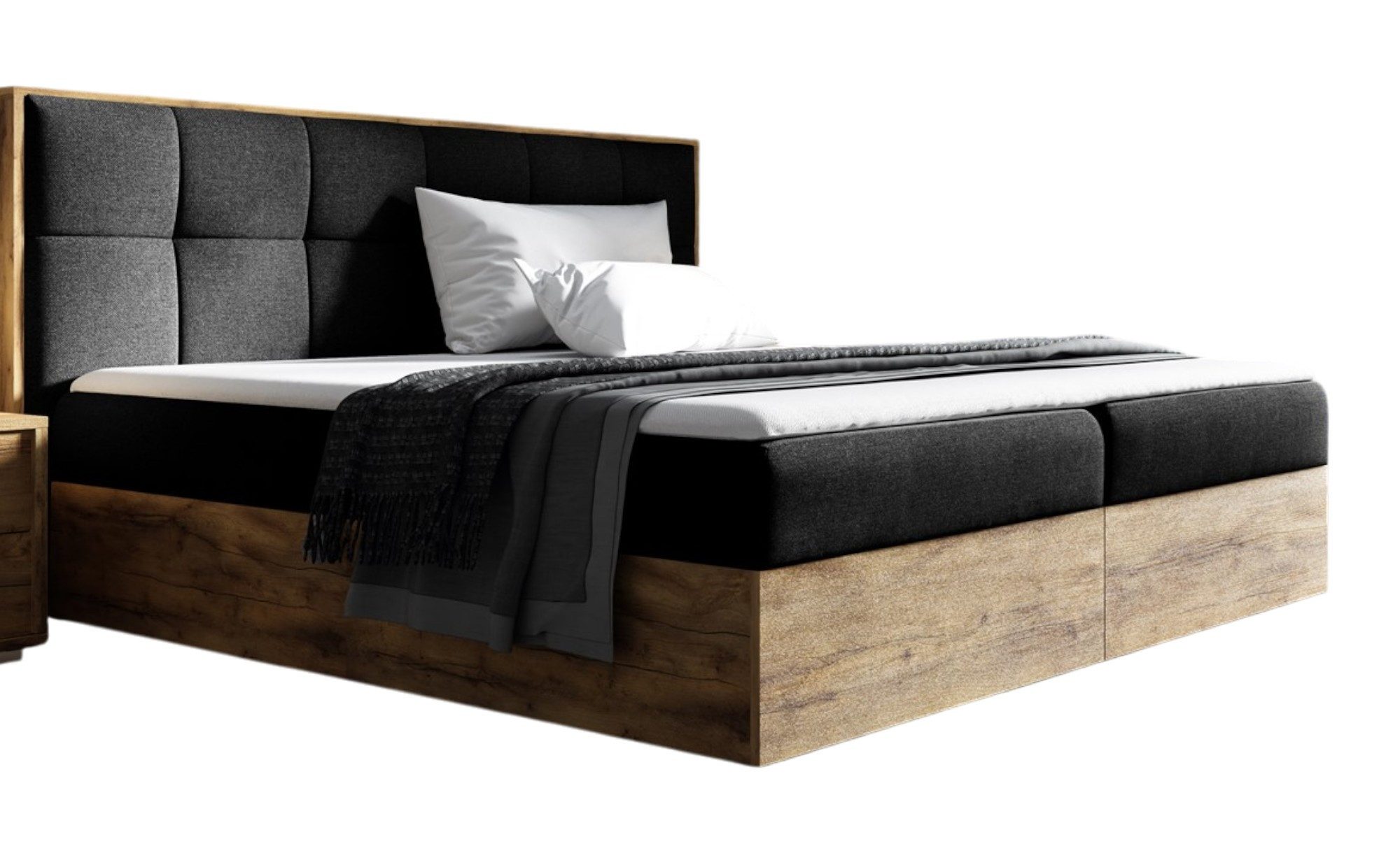 Fun Möbel Boxbett Schlafzimmerbett THANOS Überlänge (220cm) in Stoff Faro (auch in Standardlänge erhältlich, inkl. Kaltschaumtopper und Topper), Lancelot-Eiche-Optik