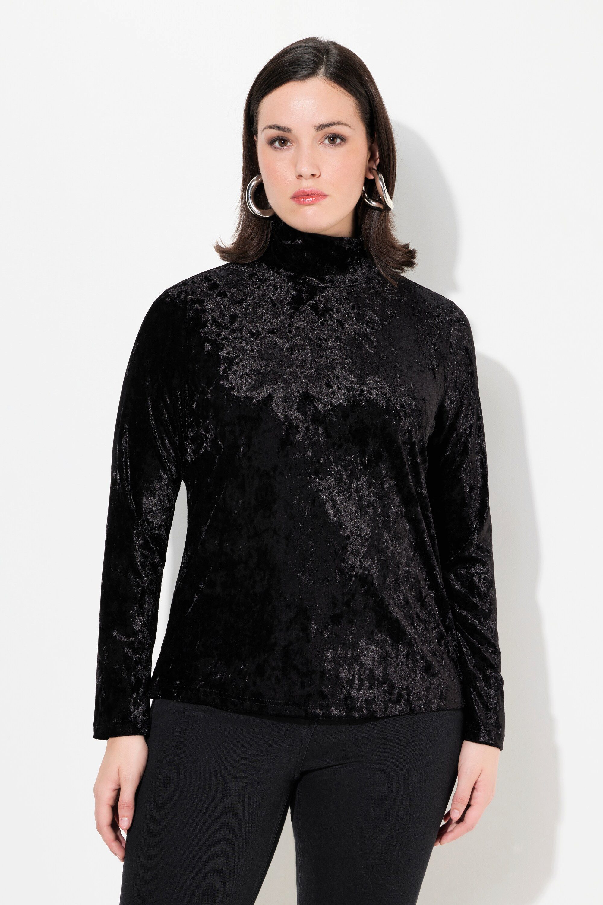 Longsleeve Samtshirt Stehkragen Slim Langarm