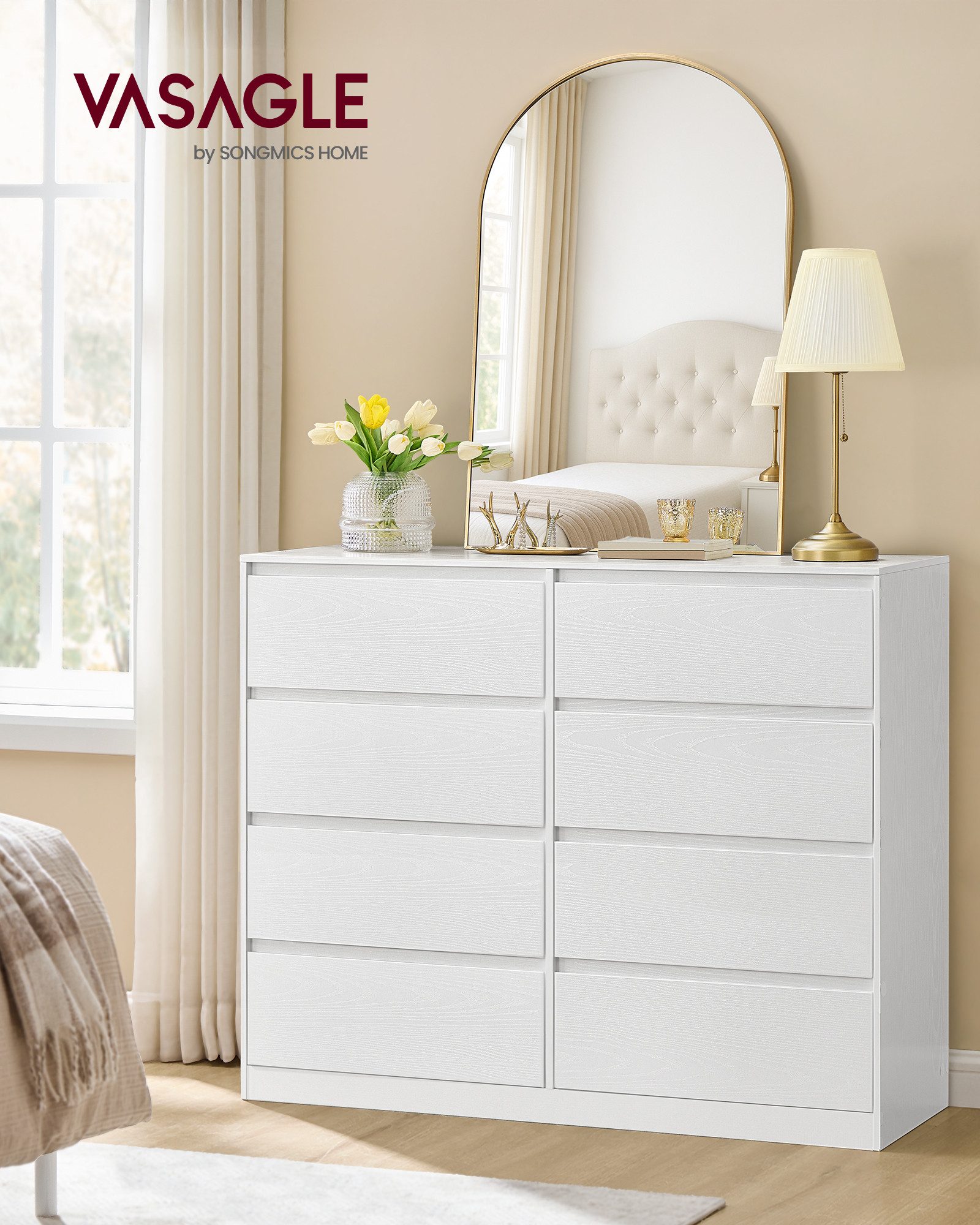 VASAGLE Kommode, mit 6 / 8 Schubladen, Aufbewahrungsschrank, Wäschekommode modern