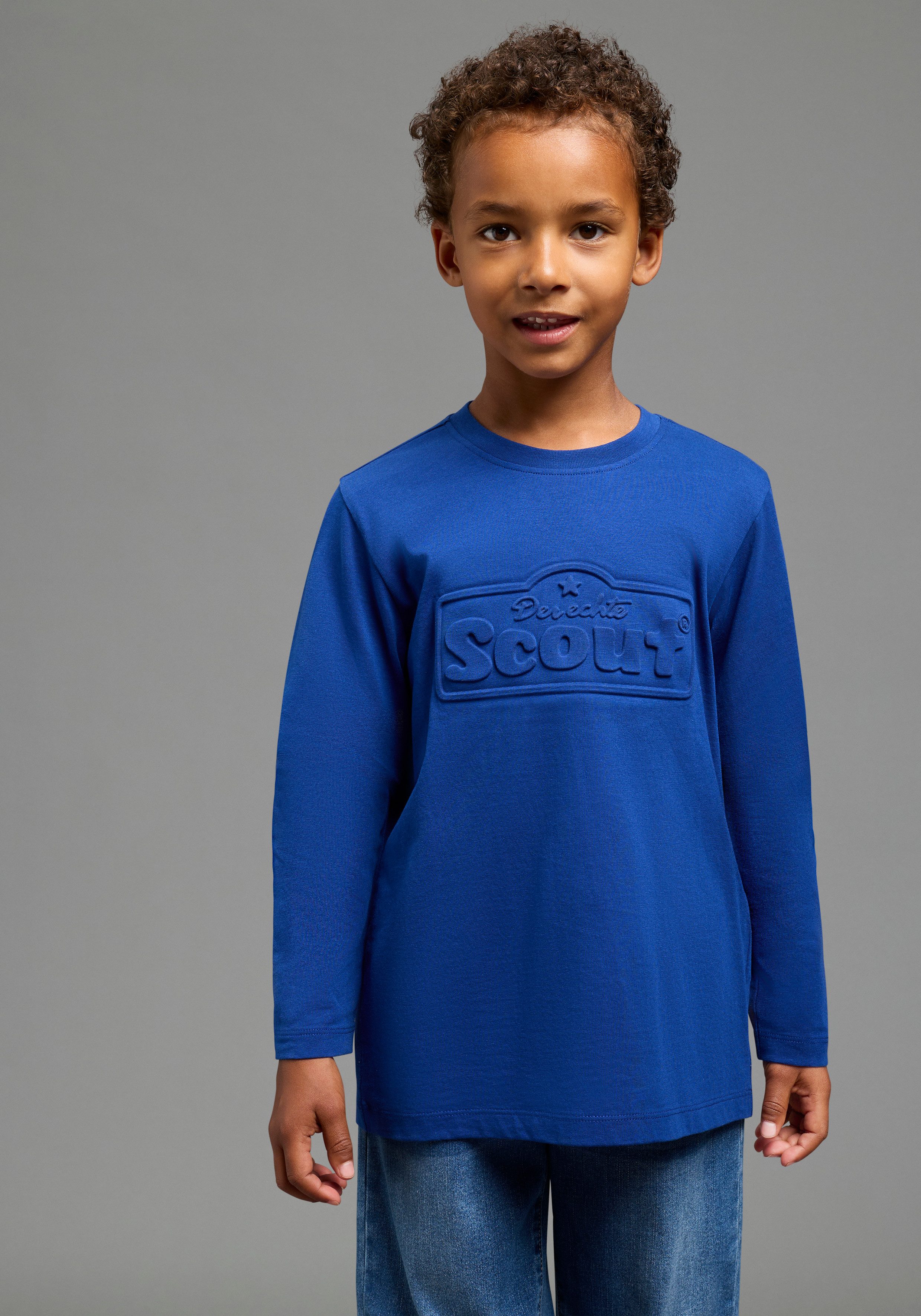Scout Langarmshirt SCOUT Prägedruck, Logoprint Shirt mit coolem SCOUT 3D-Druck