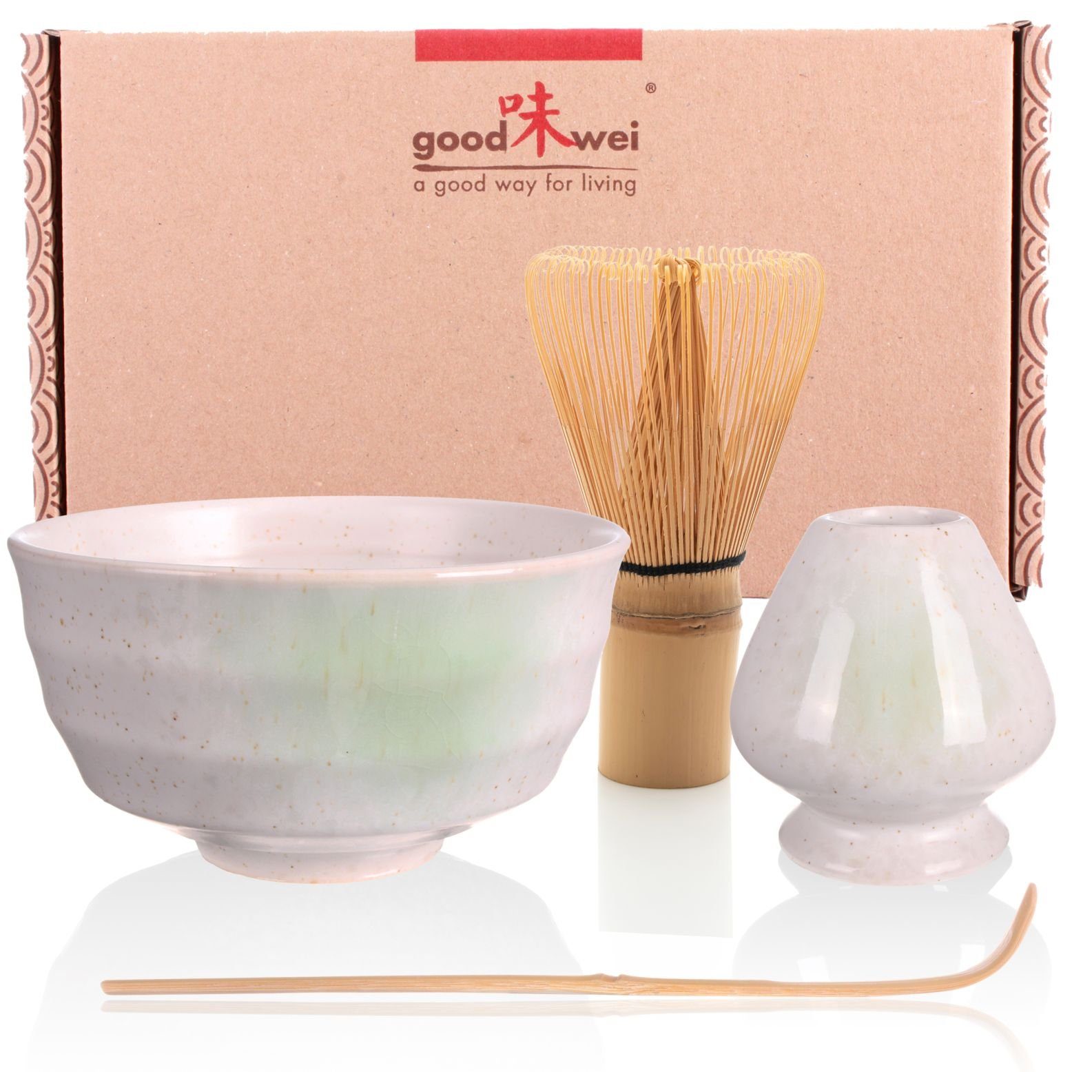 Goodwei Teeservice Matcha Teezeremonie Set "Shiro mit Teeschale, Besen und Besenhalter (4-tlg), 1 Personen, Keramik