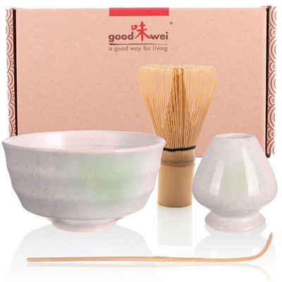 Goodwei Teeservice Matcha Teezeremonie Set "Shiro mit Teeschale, Besen und Besenhalter (4-tlg), 1 Personen, Keramik
