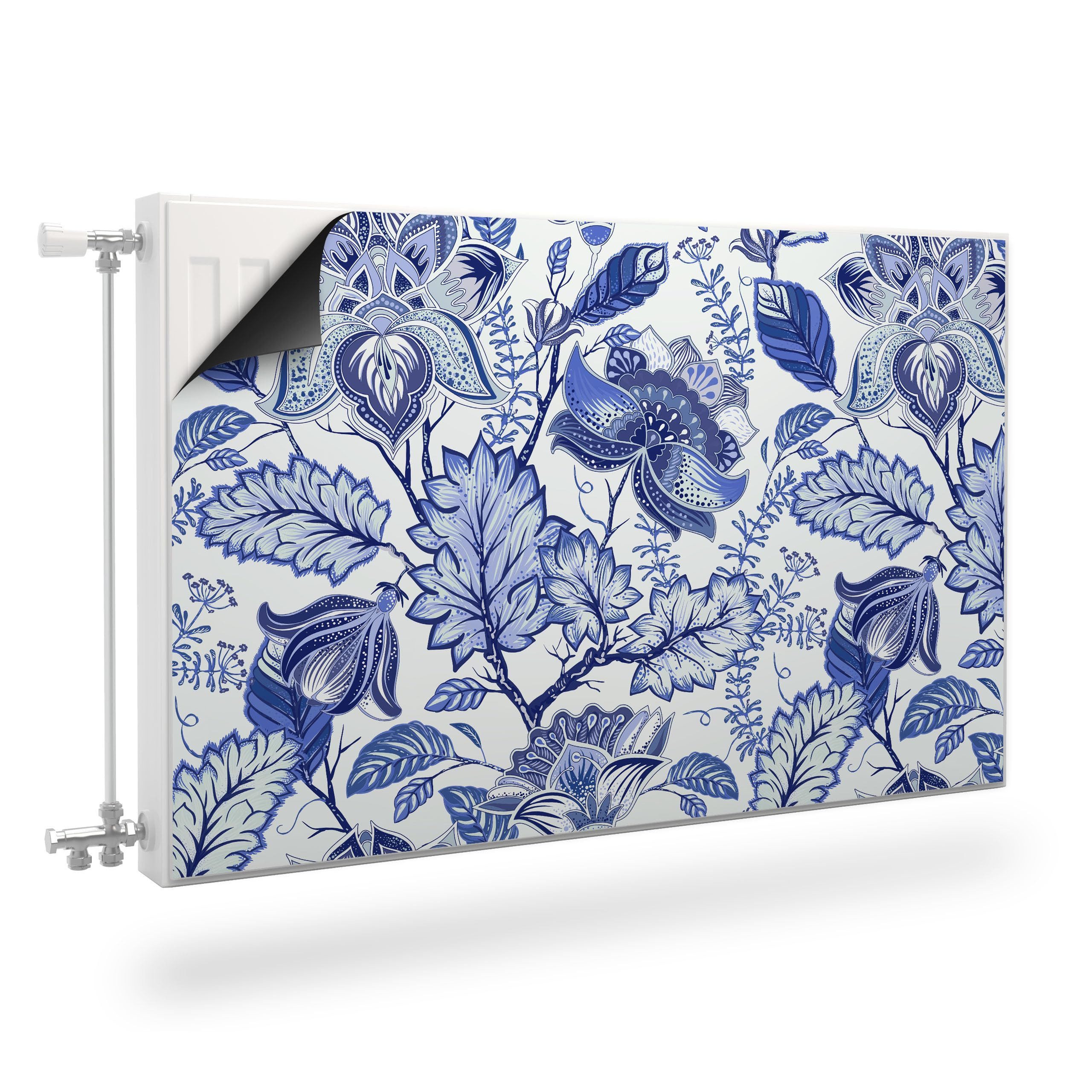 Muralo Magnetfolie Heizkörperverkleidung Blaue Blumen – Heizkörperabdeckung magnetisch, 80x60 cm, abriebfest, abwischbar